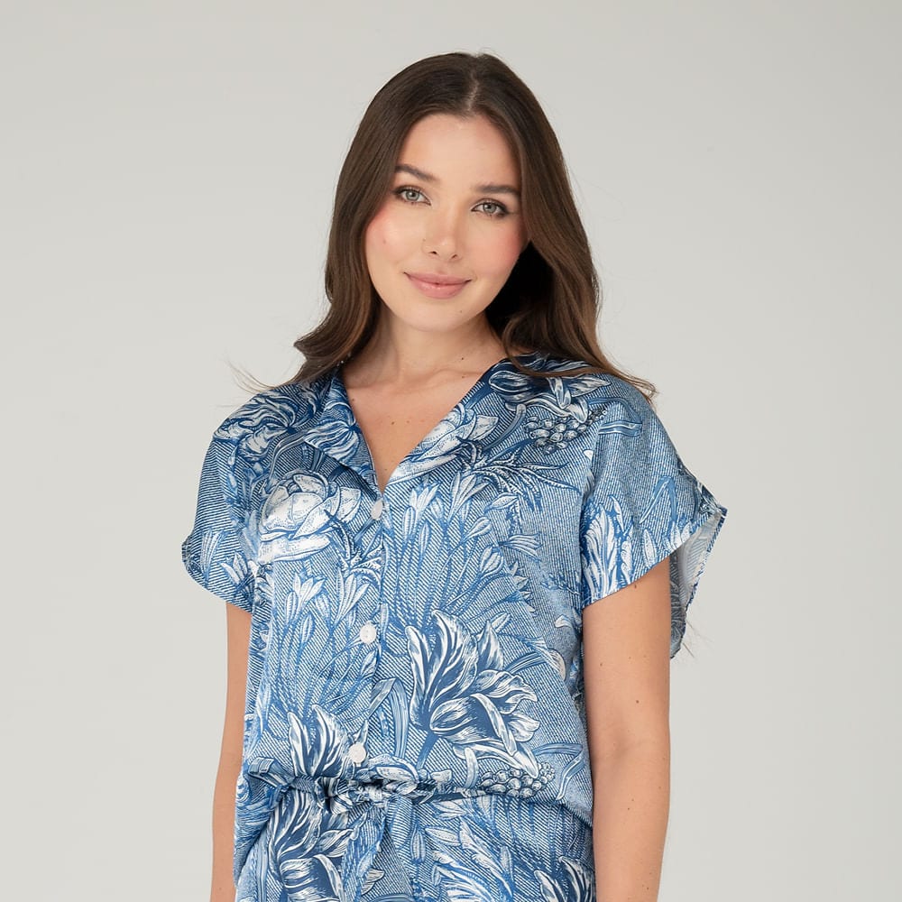 Camisa Satin Manga Corta Estampado Denim - imagen 1