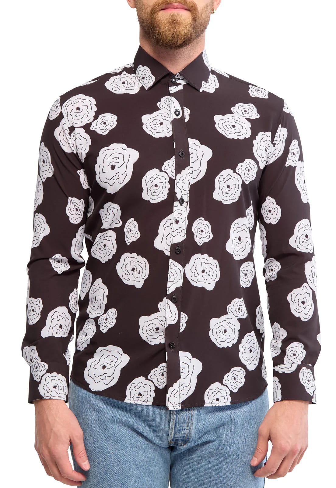 Camisa manga larga floral negra - imagen 4