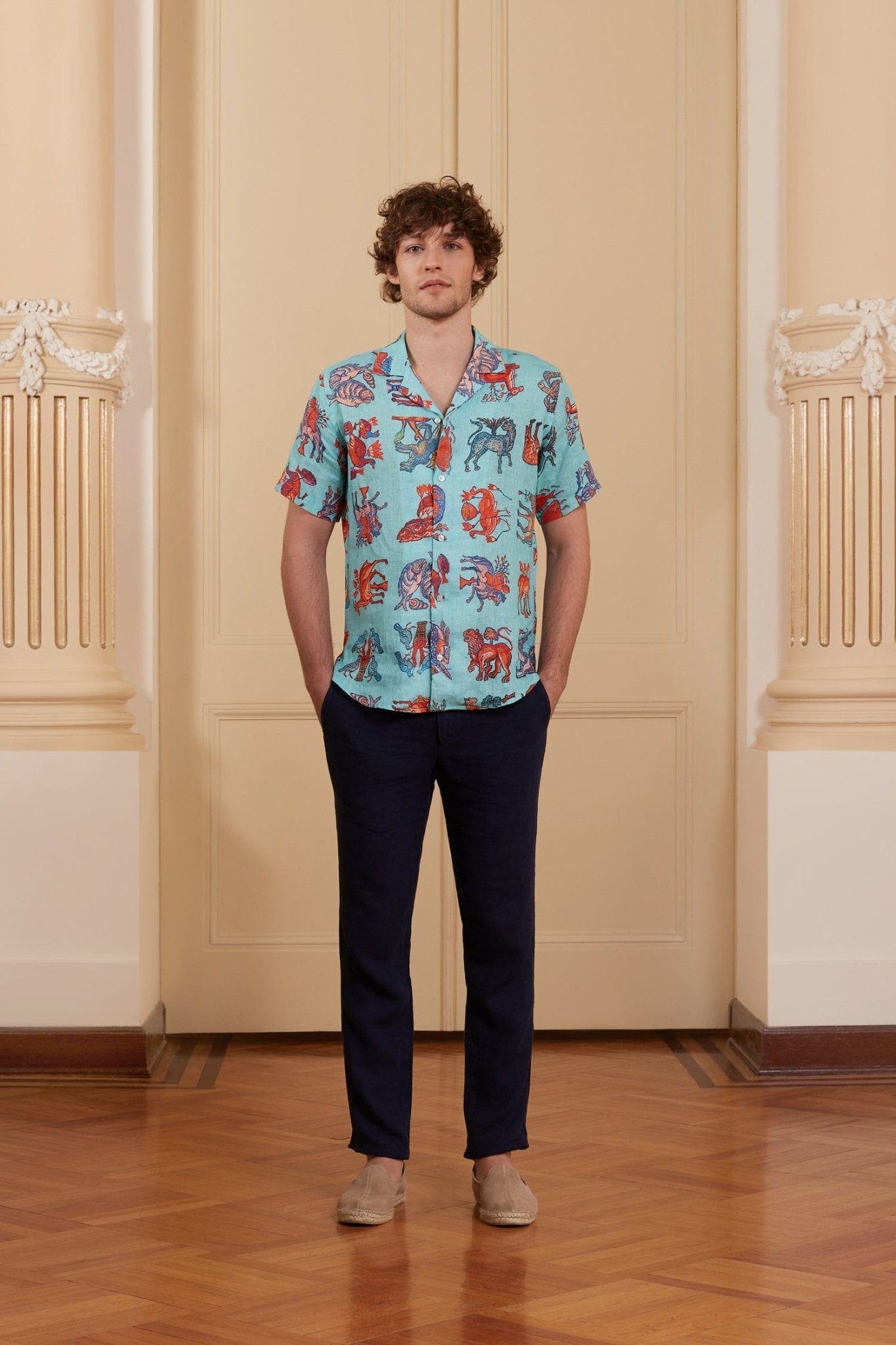 Men's ravena linen shirt turquoise - imagen 2