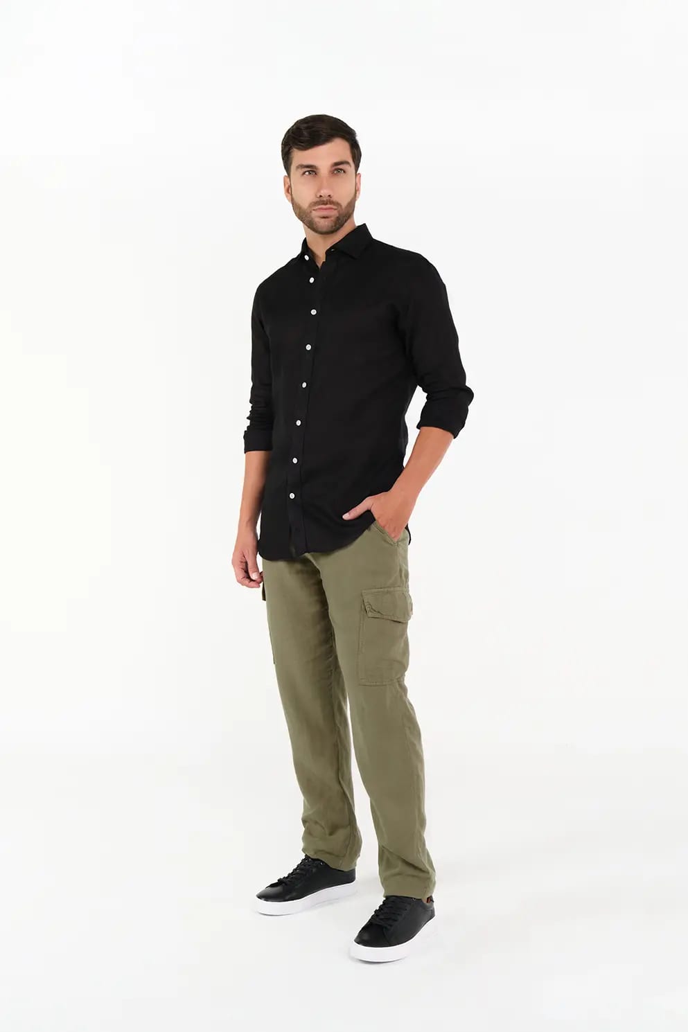 Pantalón Cargo Slim Fit 100% Lino Verde Claro - imagen 1