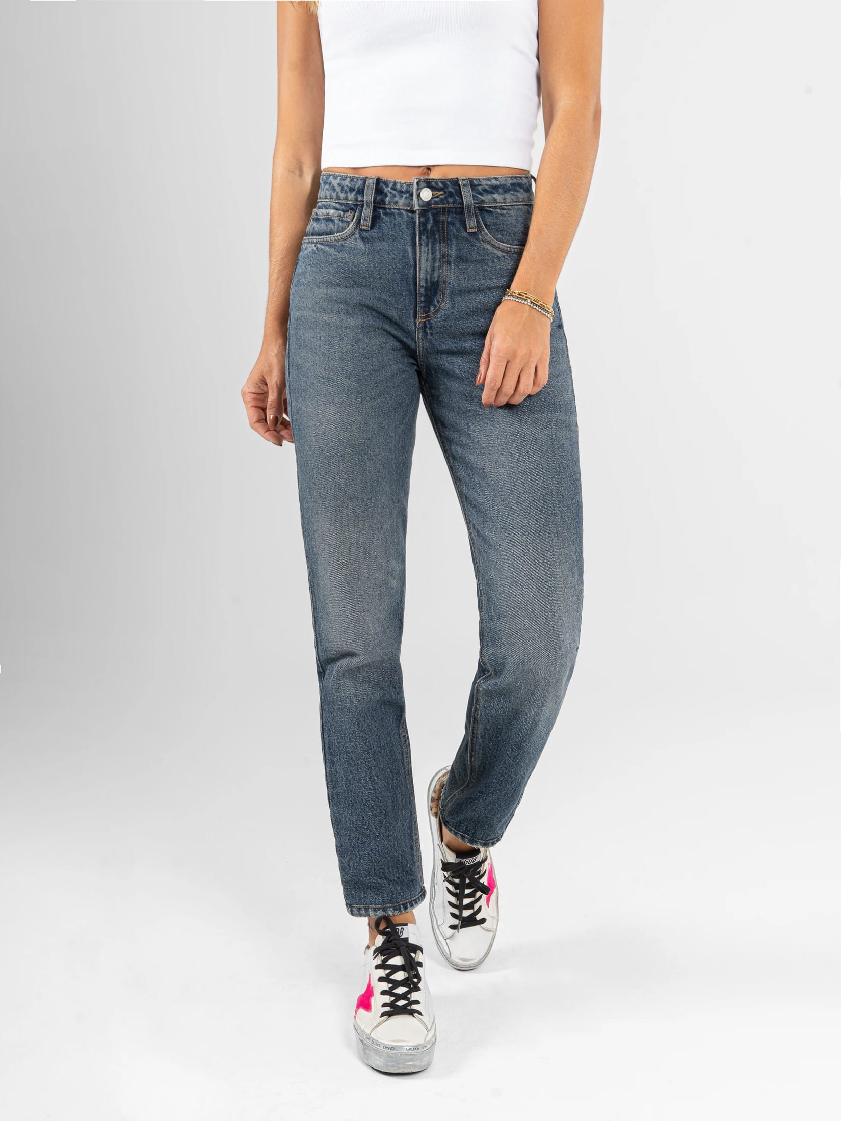 Ref: 066490 Jean Mom fit, rígido, tiro alto, tono azul oscuro. - imagen 1