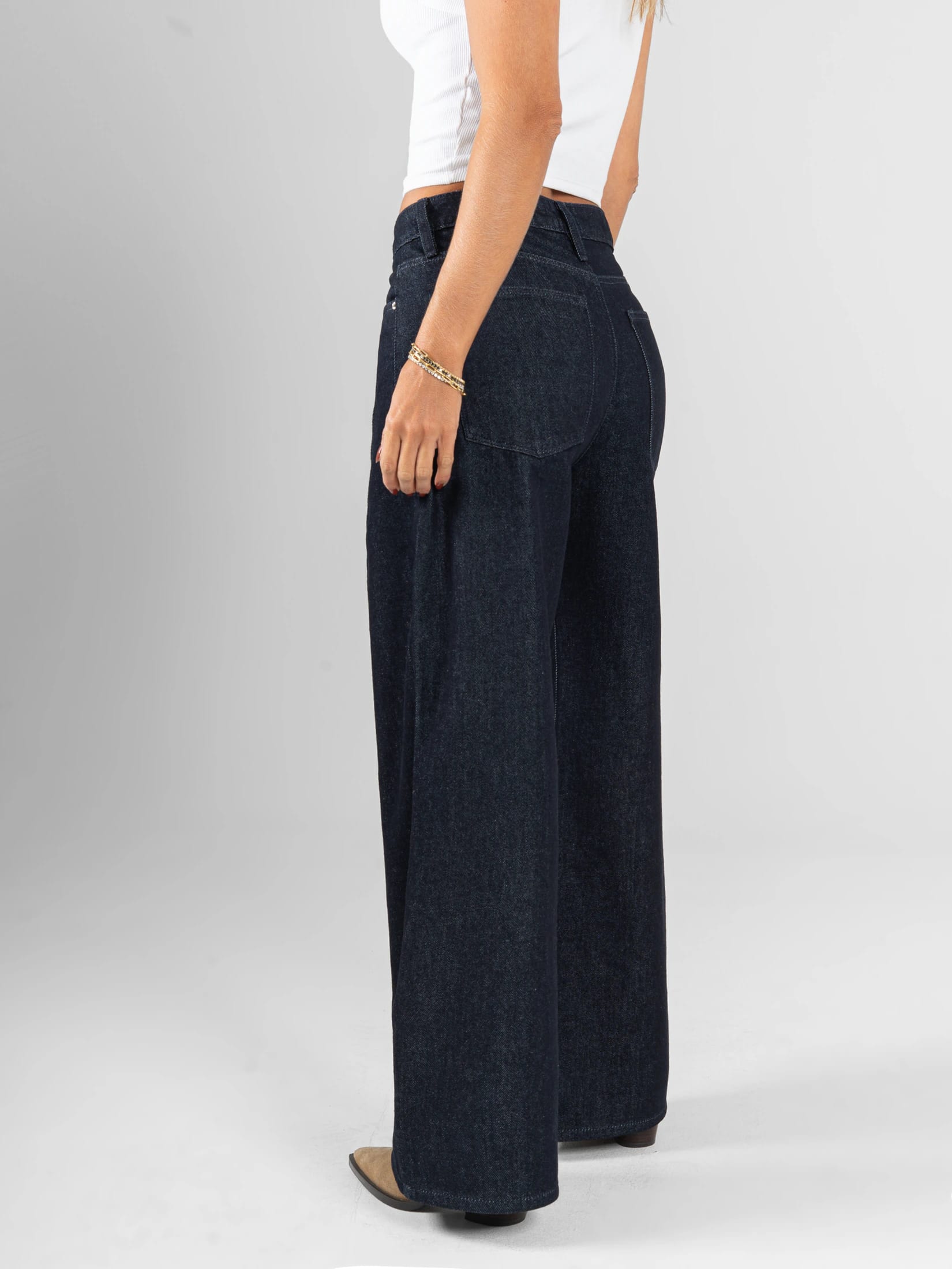 Ref: 066378 Jean wide leg, rigido, tiro alto, detalle con cierres, tono azul oscuro - imagen 4