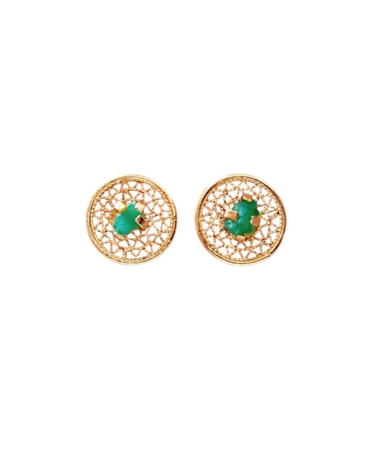 Aretes Topos Mini Filigrana y Esmeralda Circle - imagen 1
