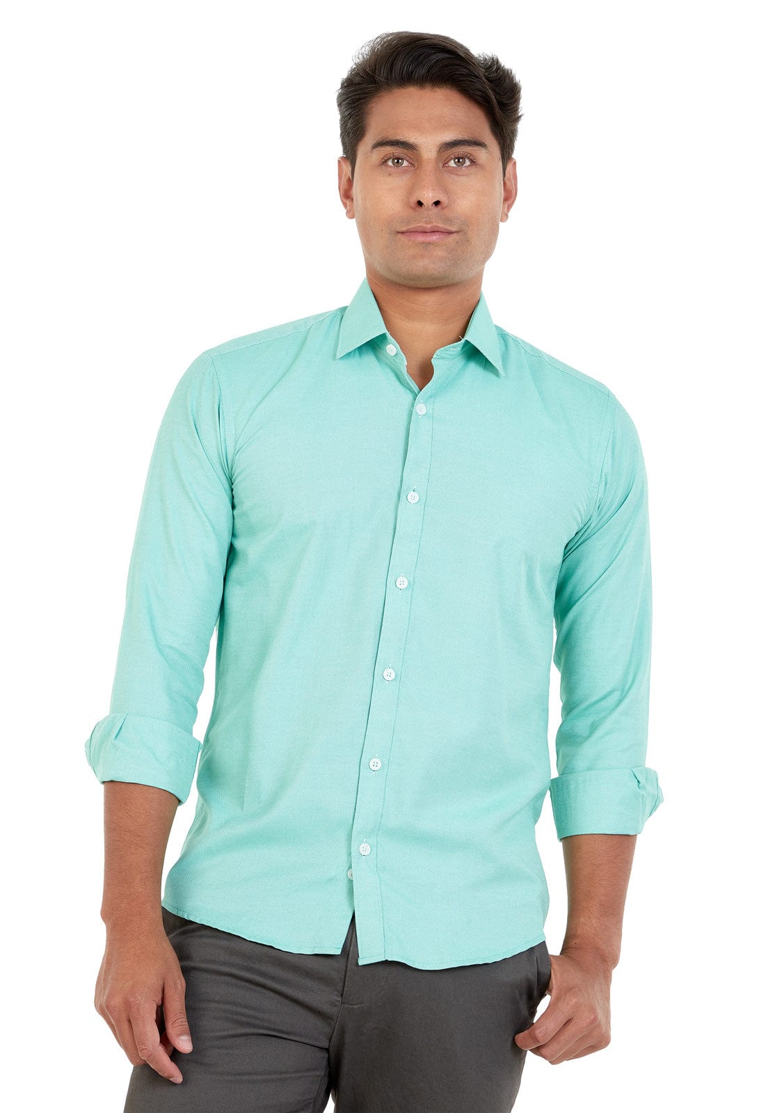 Camisa manga larga verde con textura - imagen 1