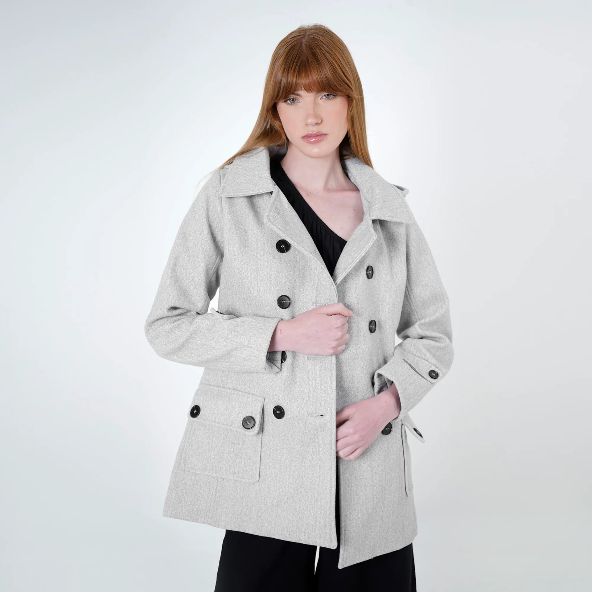 Chaqueta abrigo trench cruzado cuello solapa con capucha - imagen 8