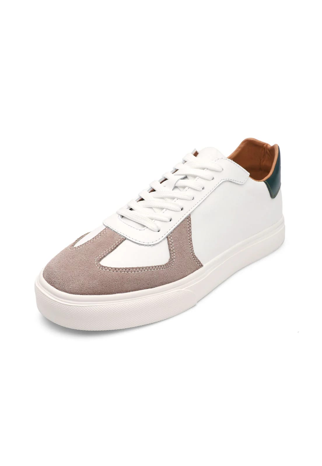 Tenis blancos con detalle en gamusa camel y talon verde - imagen 5