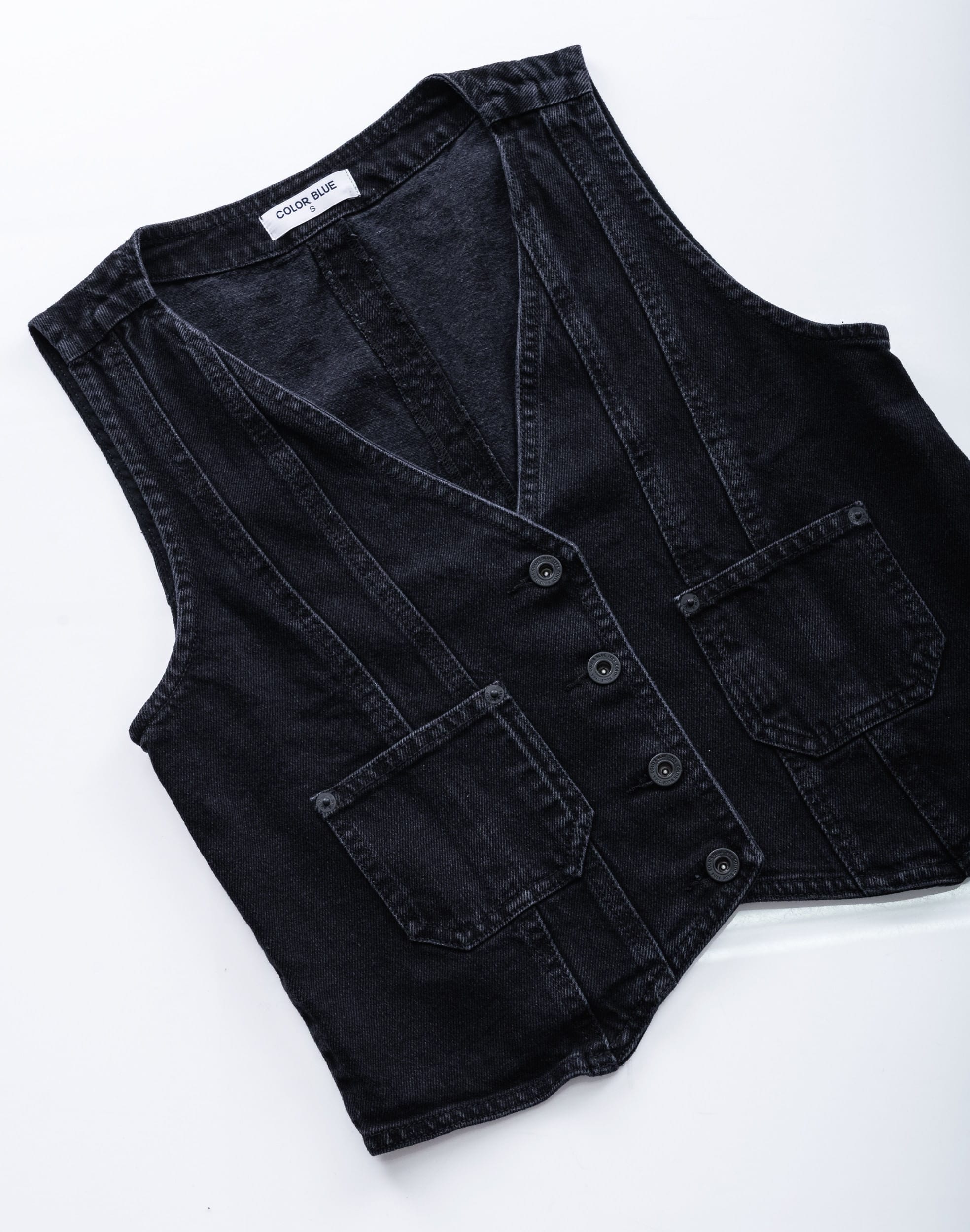 Chaleco Denim Negro Con Bolsillos - imagen 6
