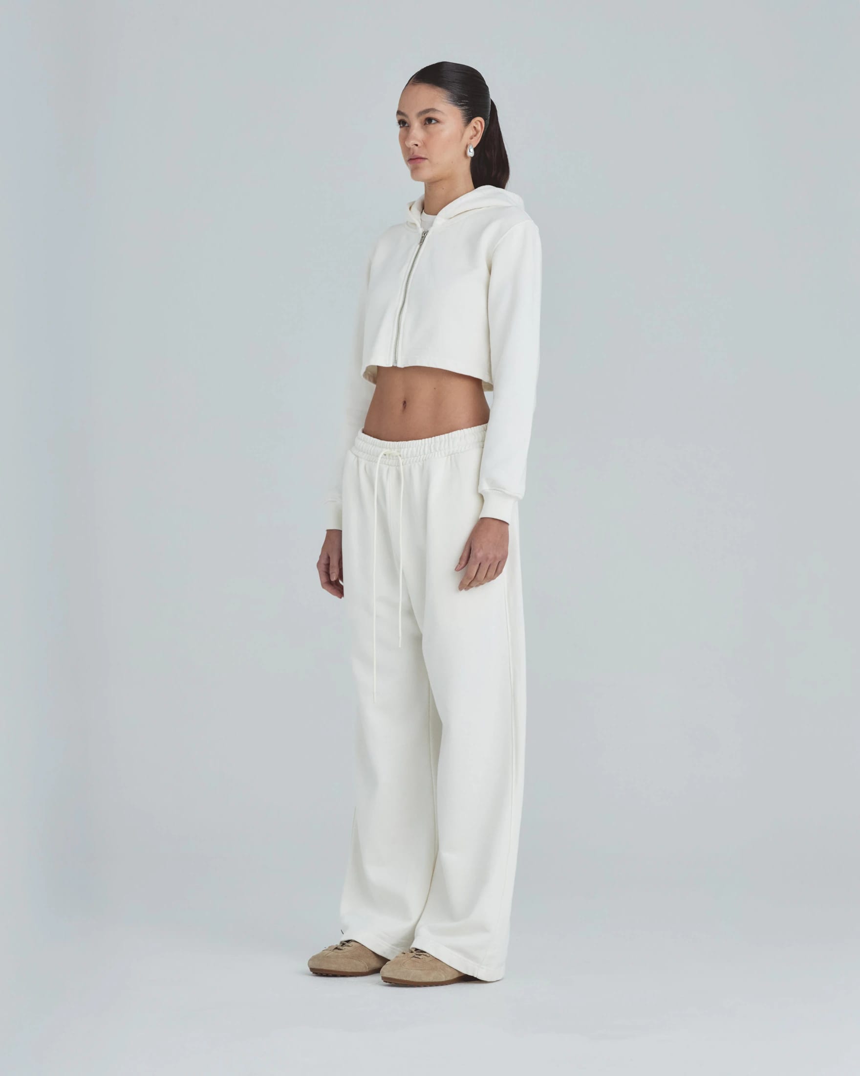 Line Basic Slim Fit Zip Up Cropped Hoodie White - imagen 5