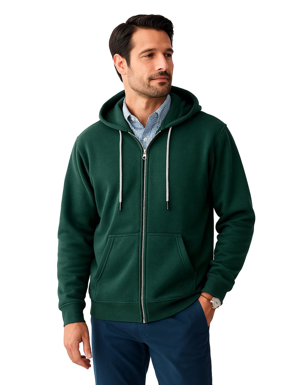 Buzo  abierto con capota Hombre Verde Pino - imagen 9