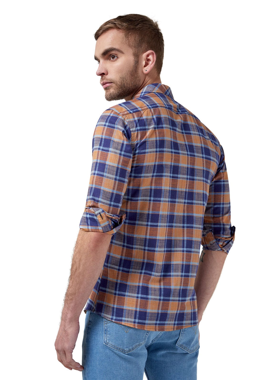 Camisa leñadora a cuadros azules y amarillos - imagen 2