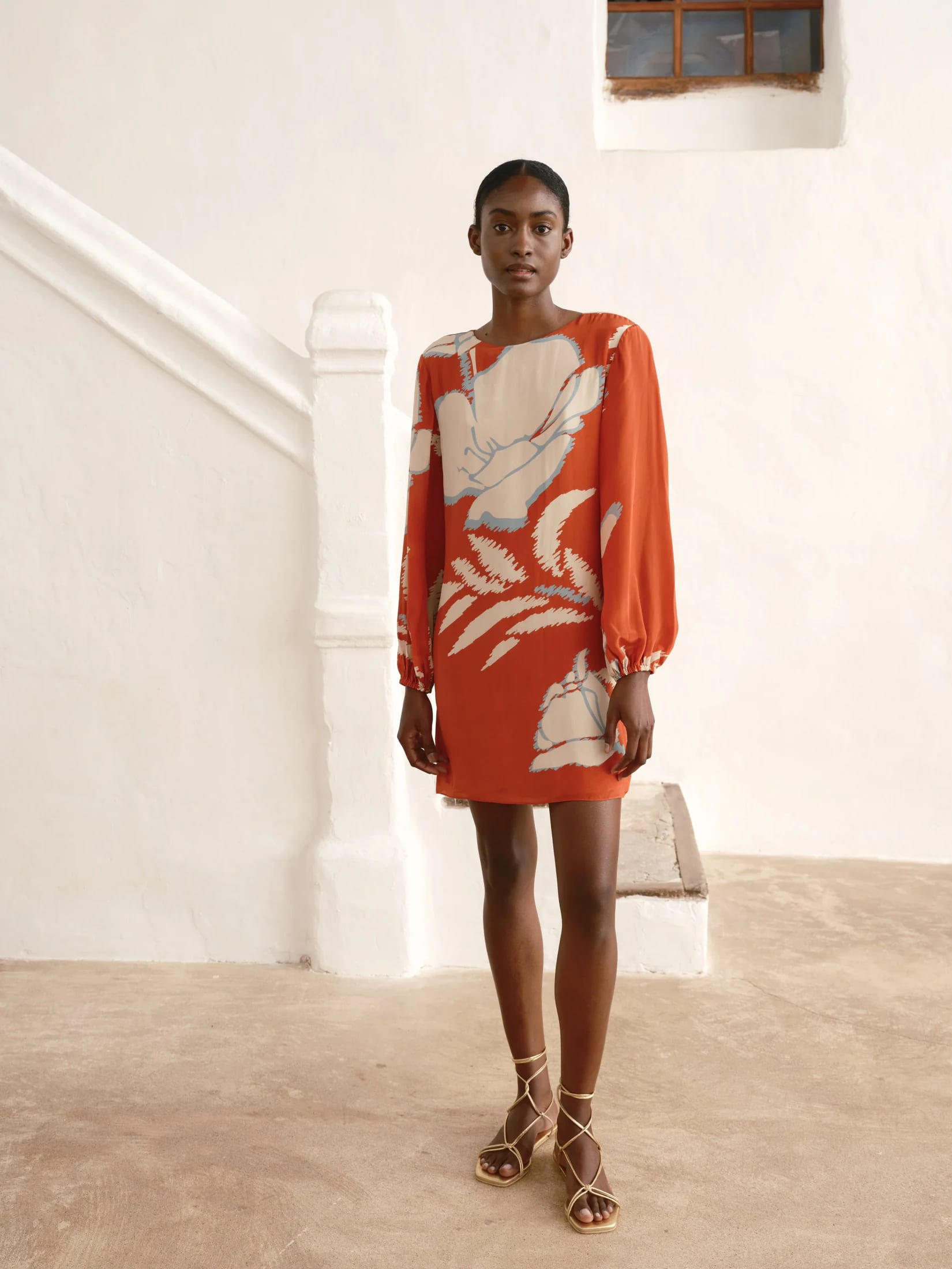 Lisboa Crepe Chine Mini Dress / Orange Gladiolos - imagen 6