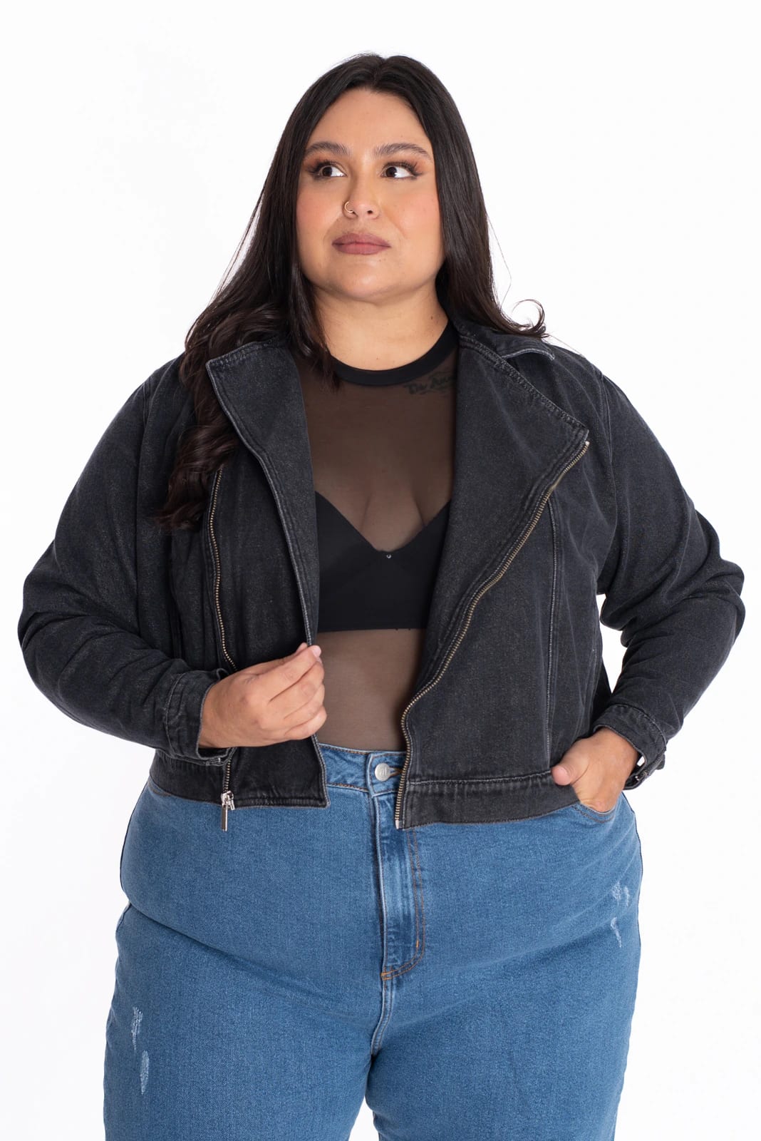 Chaqueta Biker Denim Negro - imagen 6
