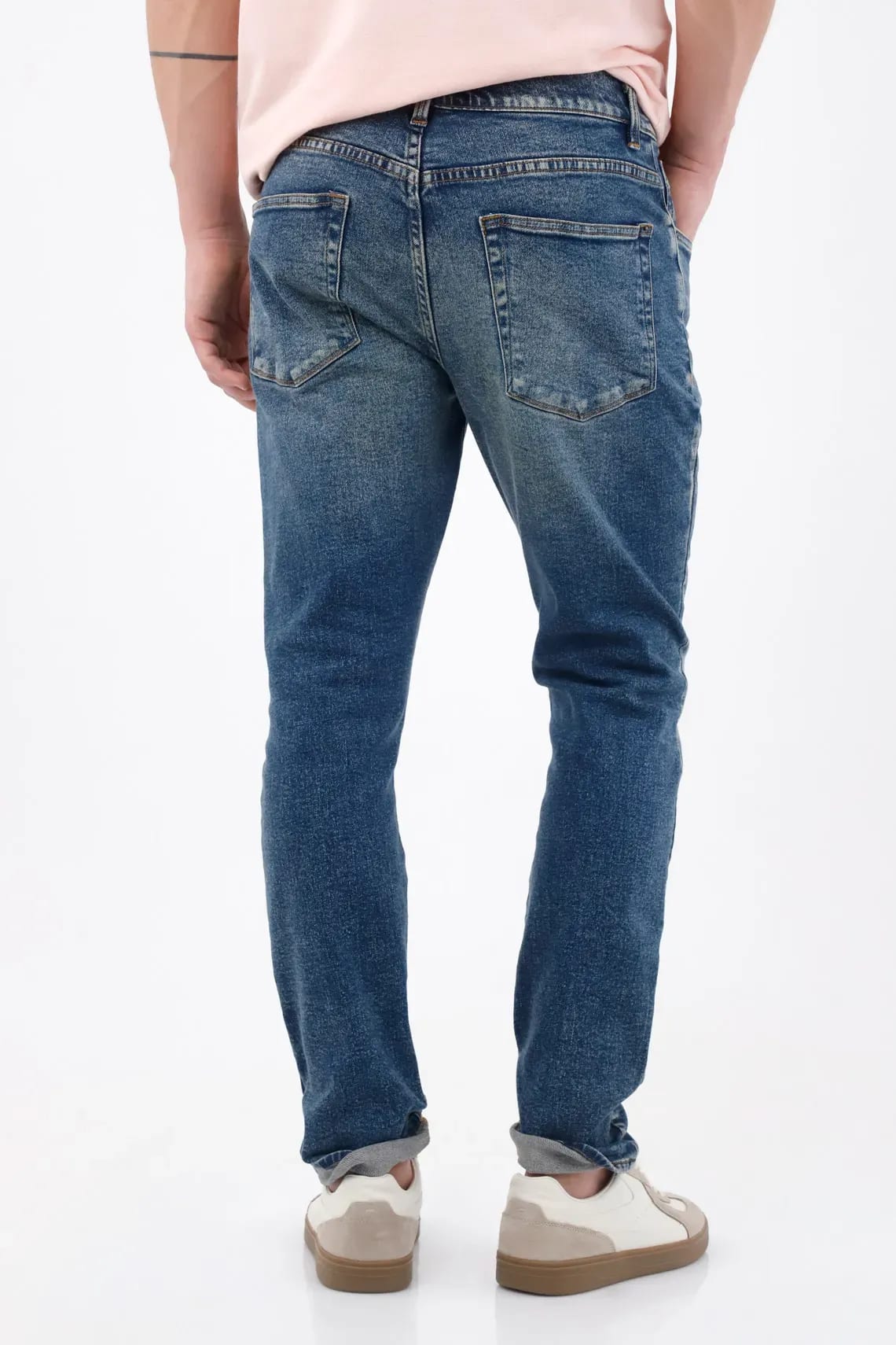 Jean skinny con lavado desgastado en denim de algodón azul medio para hombre - imagen 5