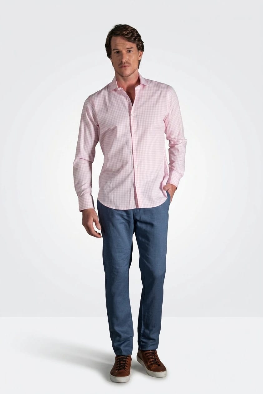 Pantalón Slim Lino Azul Medio - imagen 1