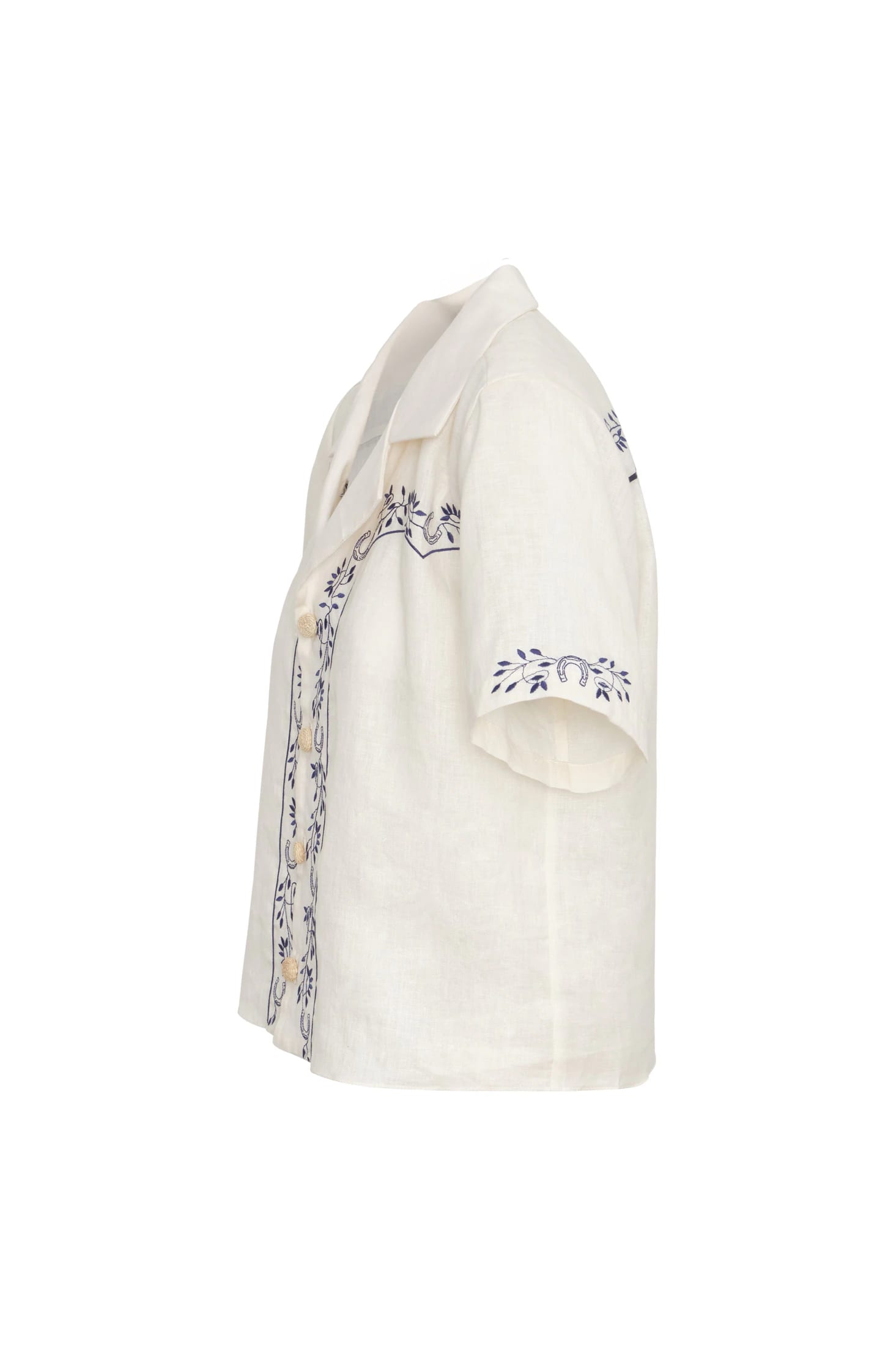 El Jared Linen Embroidered Shirt / Ivory Blue Horseshoes - imagen 7