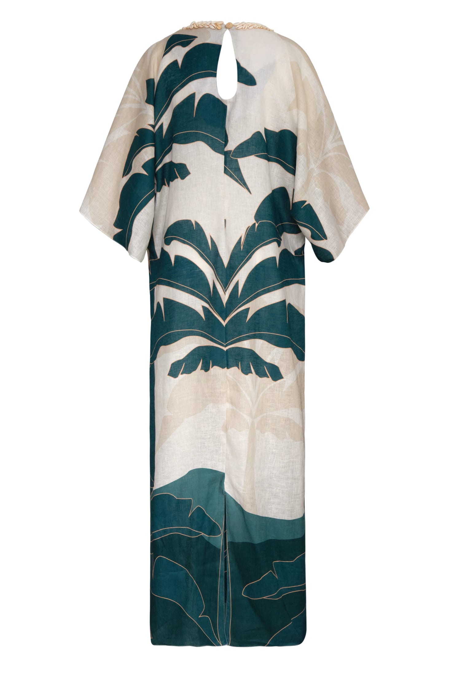 Andina Hand Embroidered Linen Tunic / Aquamarine Palms - imagen 3