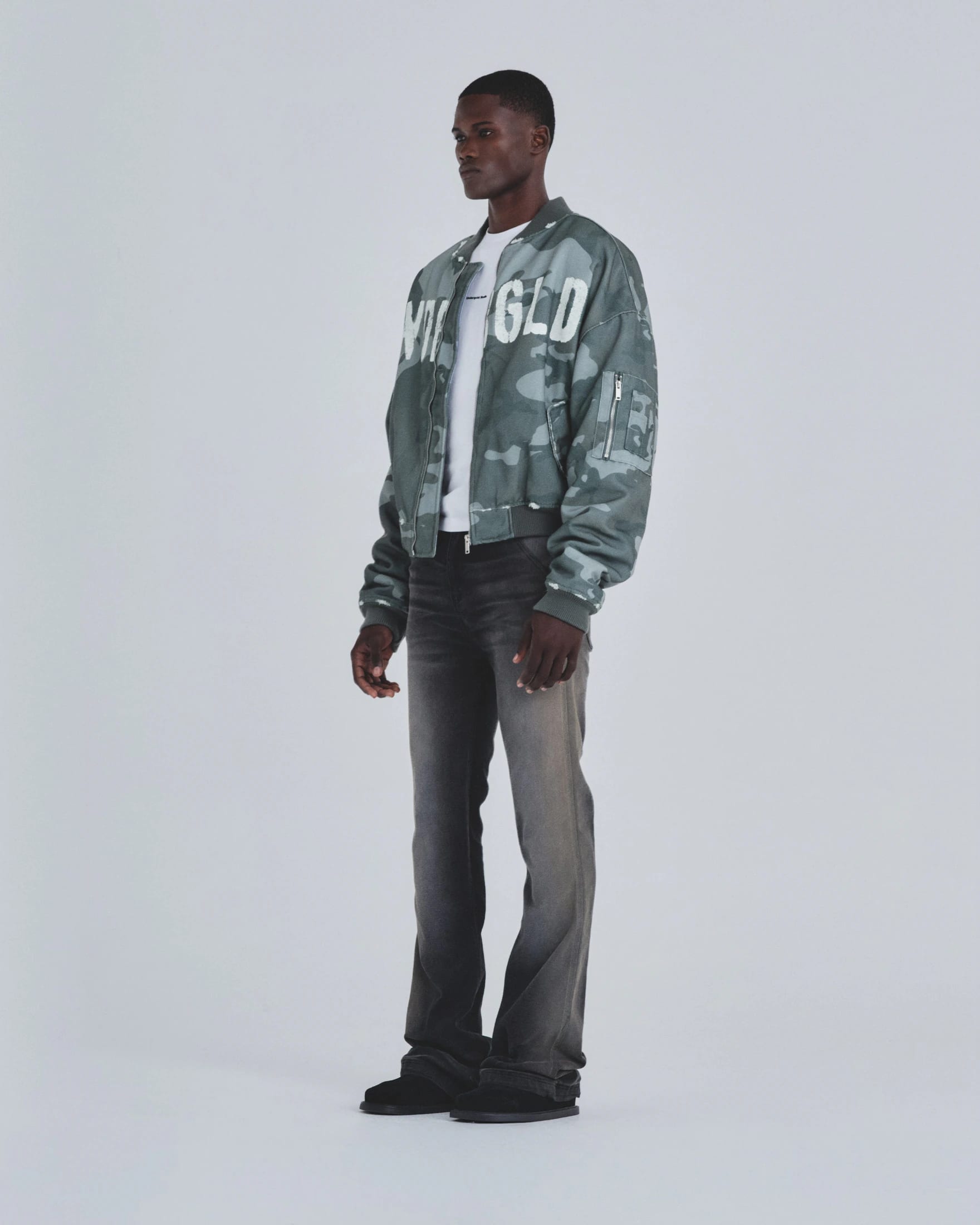 Holy Worn Logo Bomber Jacket Gray Camo - imagen 5