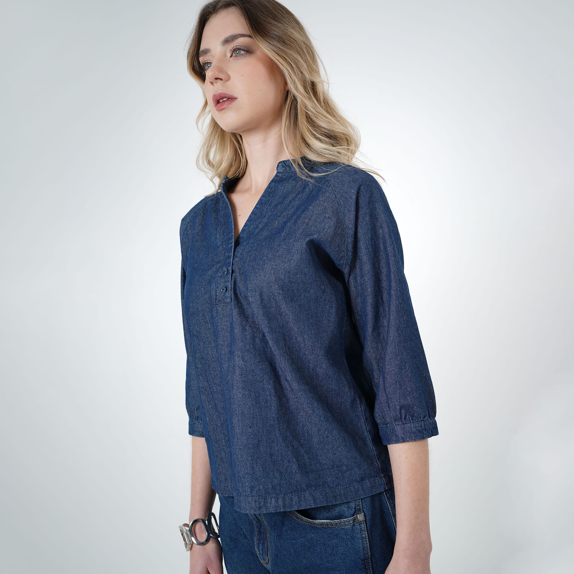 Blusa Cuello En V Manga 3/Cuartos - imagen 3