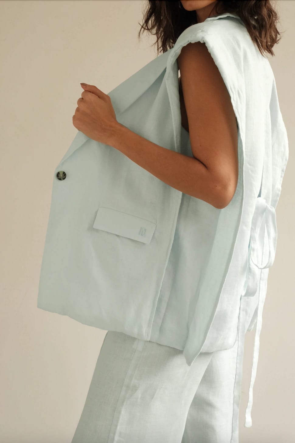 Blazer Vest Sera de lino | Azul claro - imagen 8