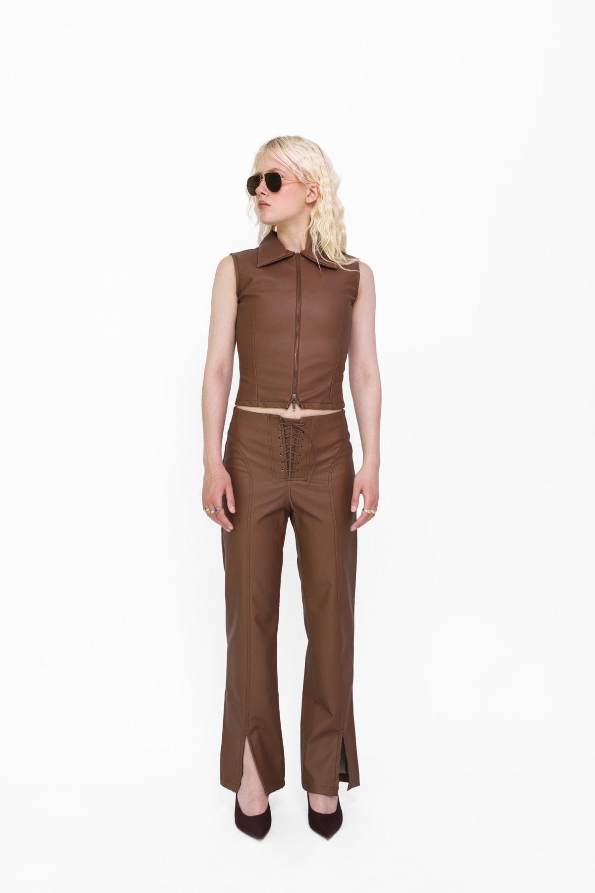 Zip Top in Brown Leather - imagen 1
