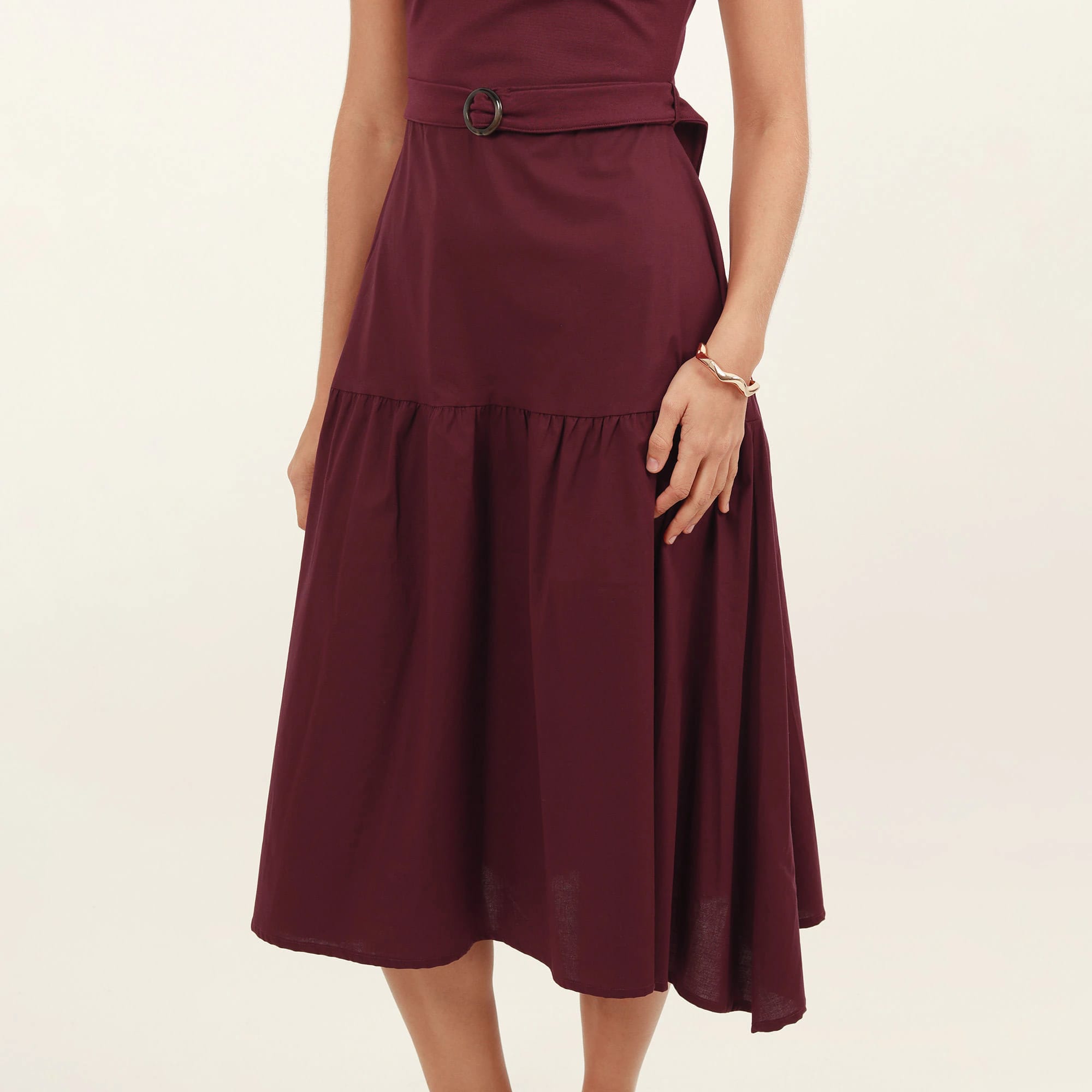 Vestido midi cuello redondo silueta en a - imagen 2