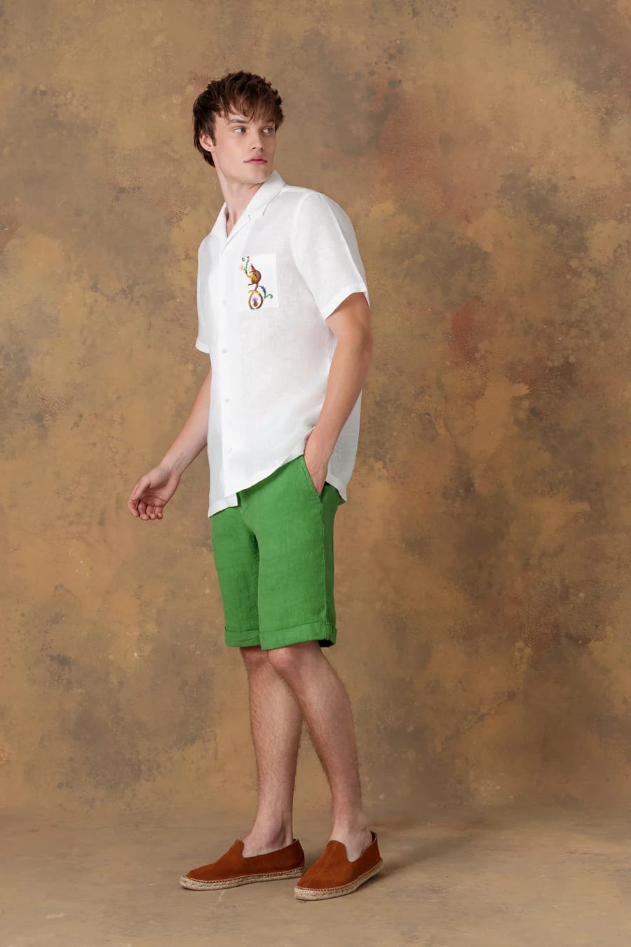 Men's linen bermuda forest green - imagen 2