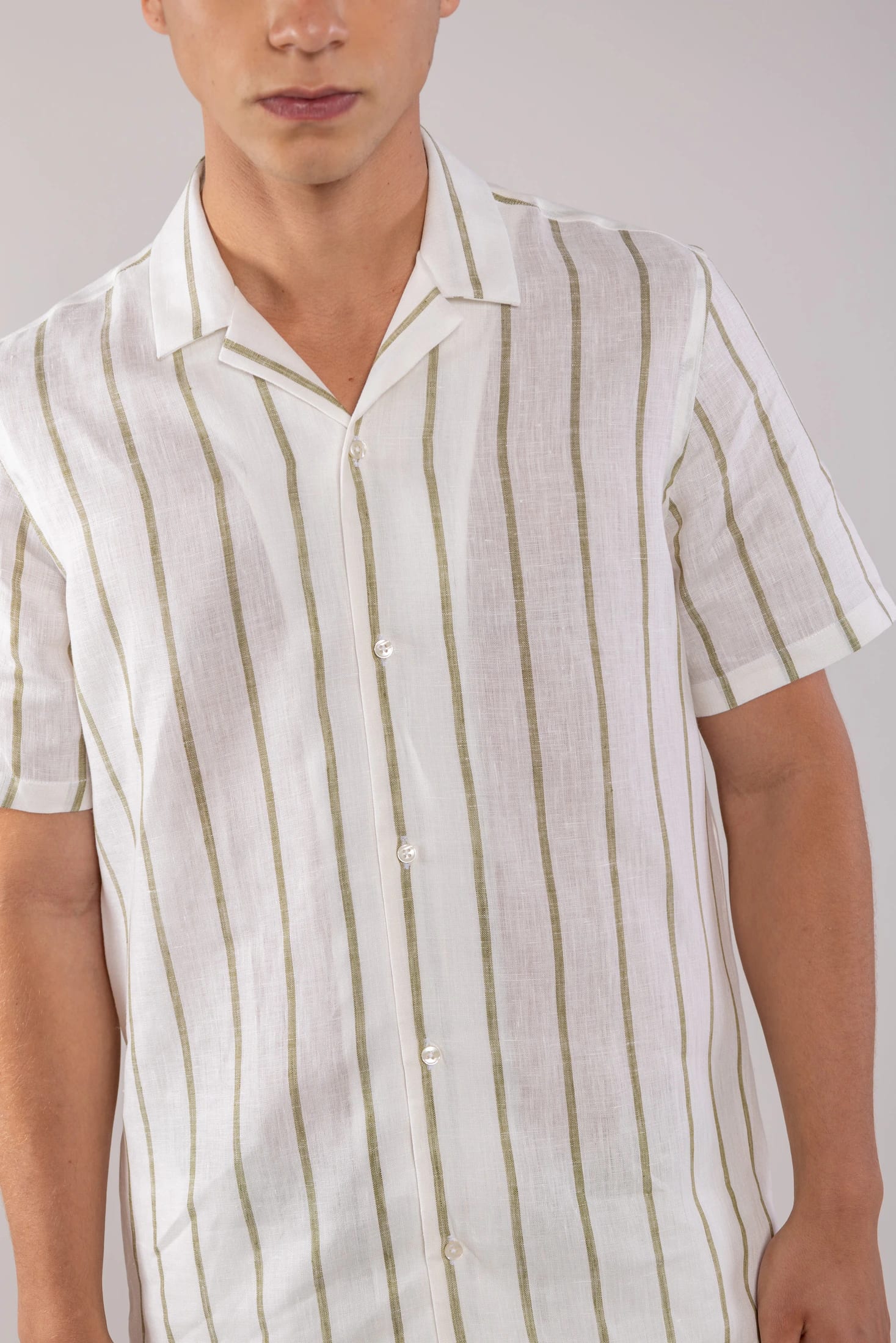 Men's linen shirt striped white - imagen 3