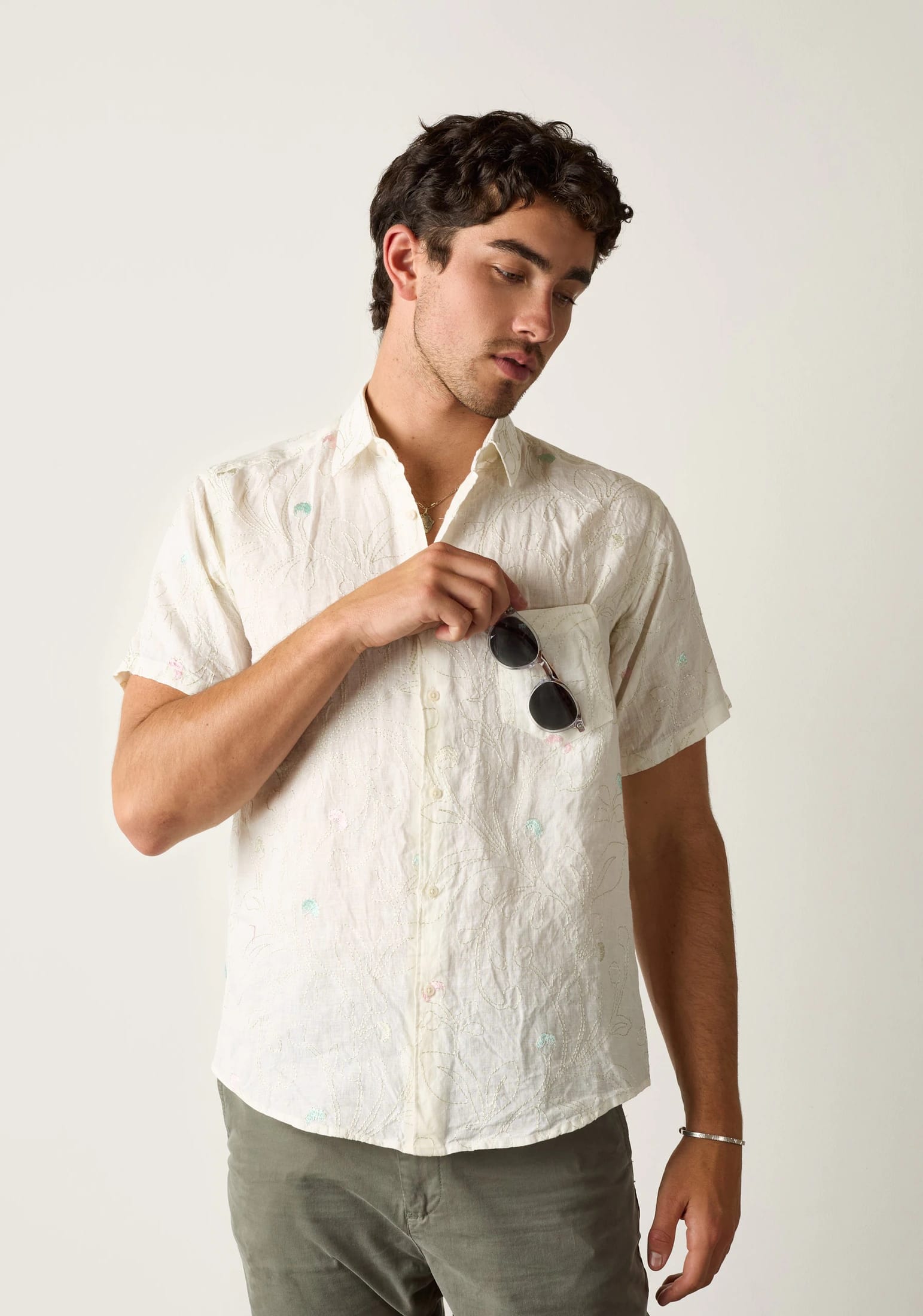 Camisa Lino Harlem Bordado Marfil - imagen 1