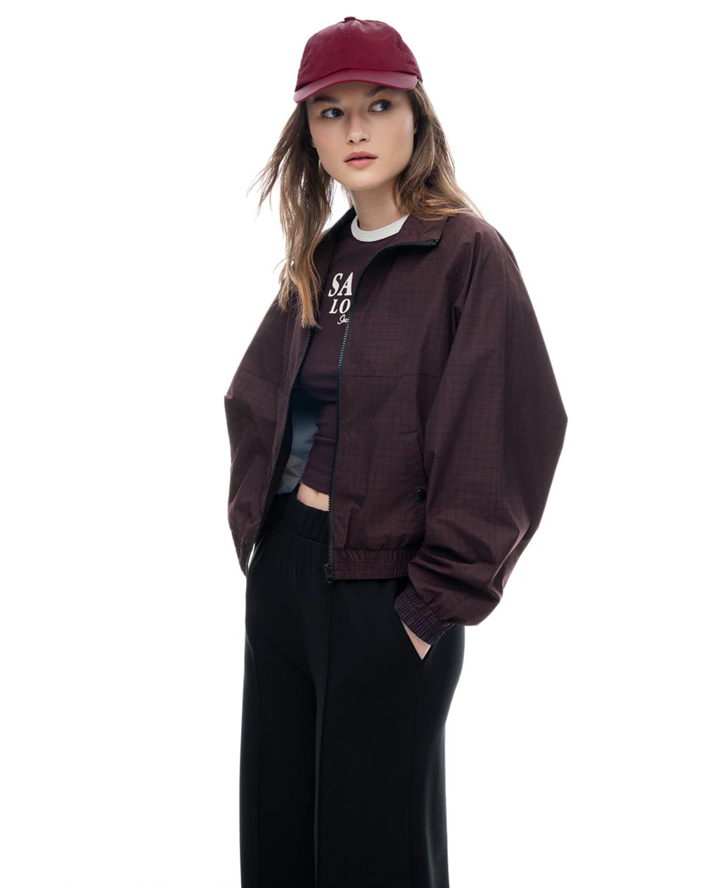 Chaqueta regular sin capucha morado estampado mujer - imagen 5