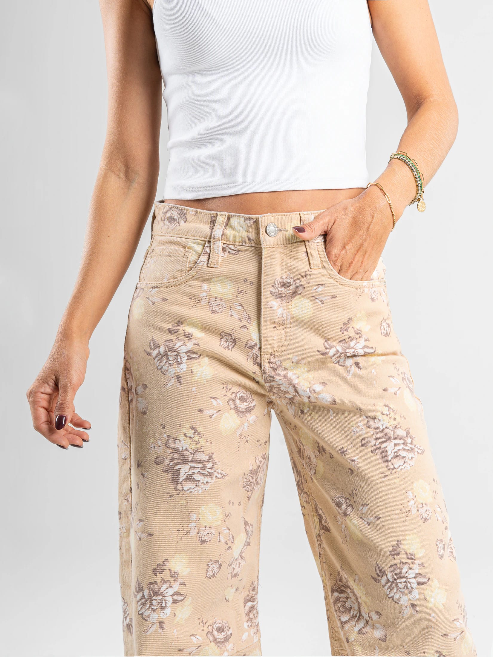 Ref: 0620641 Pantalón wide leg, stretch, tiro alto, tela estampada - imagen 2