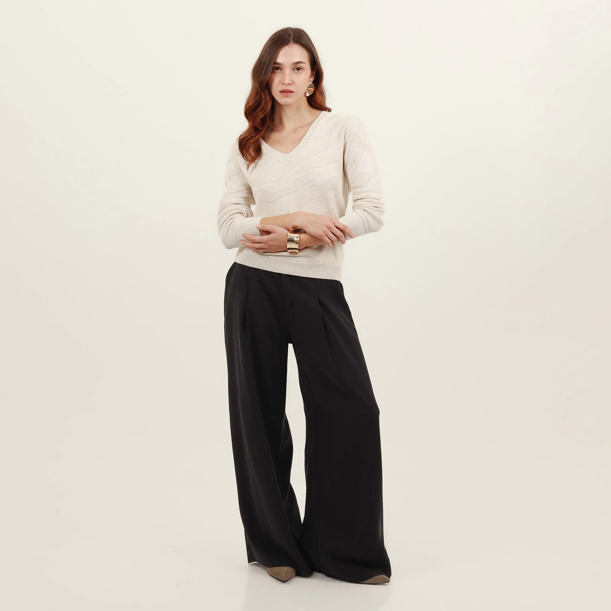 Sweater con textura jacquard cuello en v manga larga - imagen 5