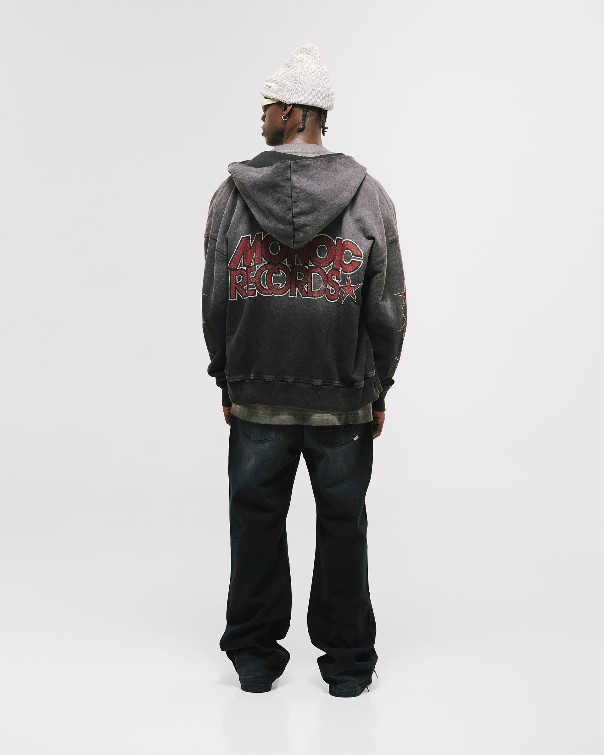 Zip Hoodie Monoic Records - Negro Desgastado - imagen 2