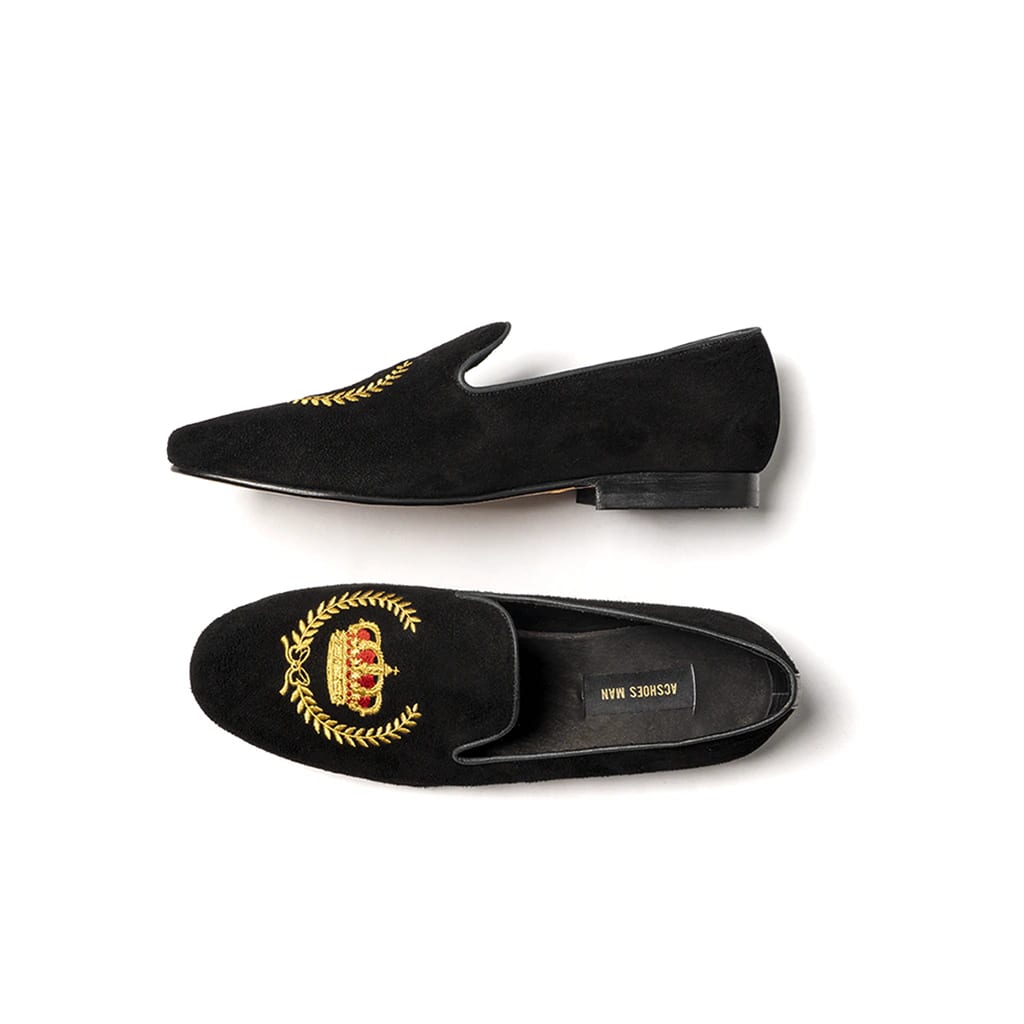 Slipper gamuza negra laurel con corona dorada - imagen 2