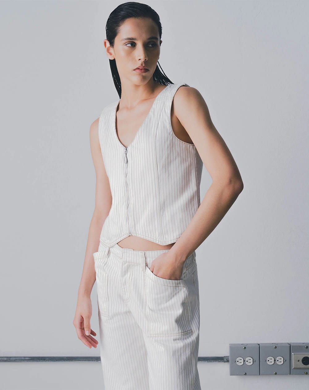 Chaleco denim crudo rayas mujer - imagen 5