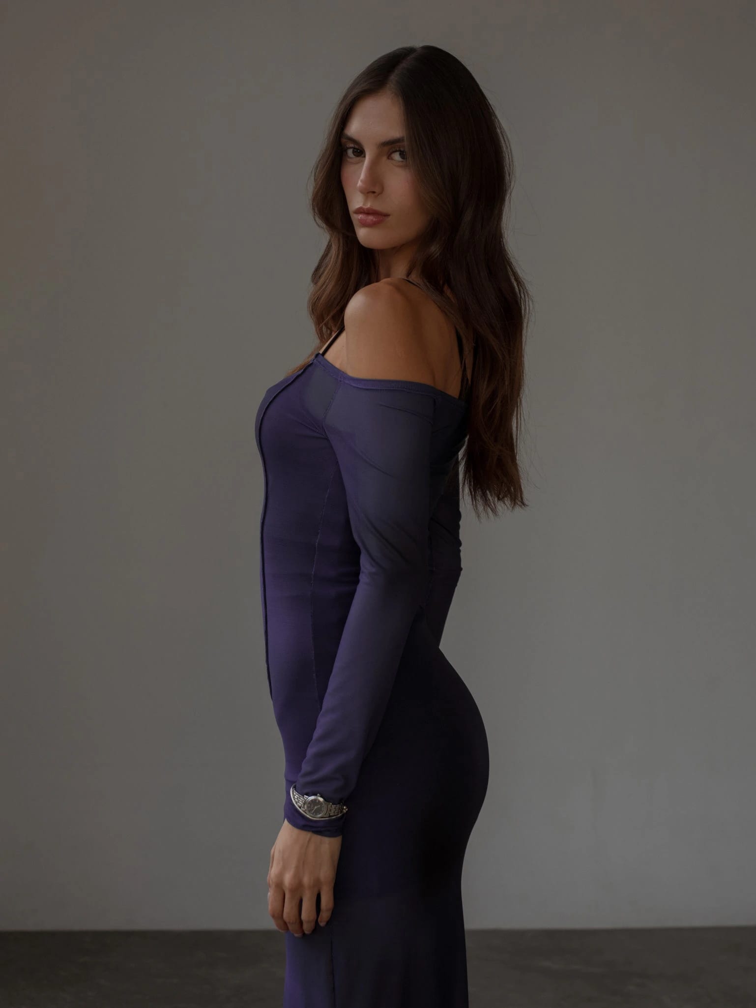 OFF SHOULDER MESH DRESS - MYSTIC PURPLE - imagen 8