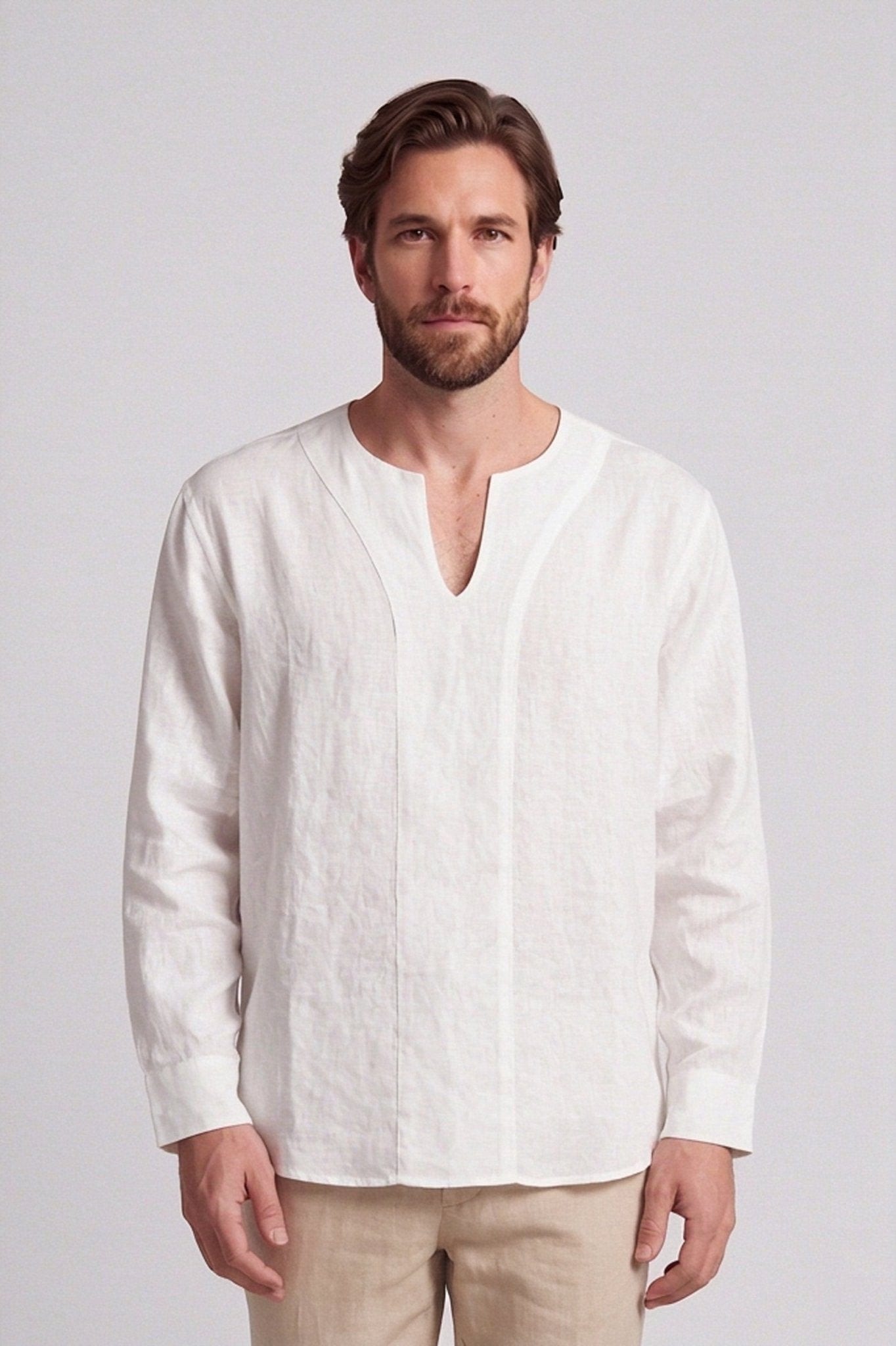 Camisa en lino cuello hindu para hombre Jon Sonen 010223063 - imagen 1