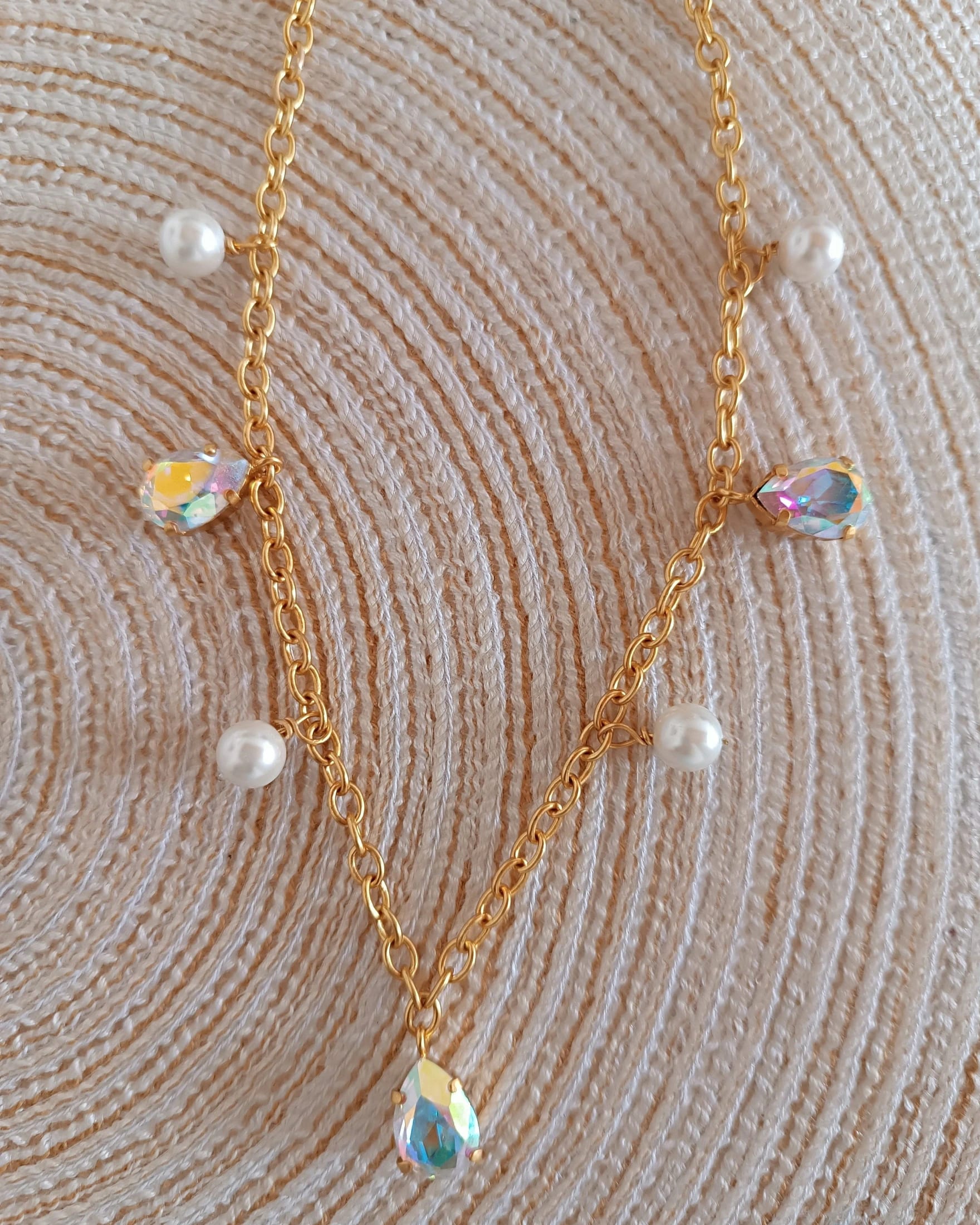 Collar doble perlas shell y cristales - imagen 3