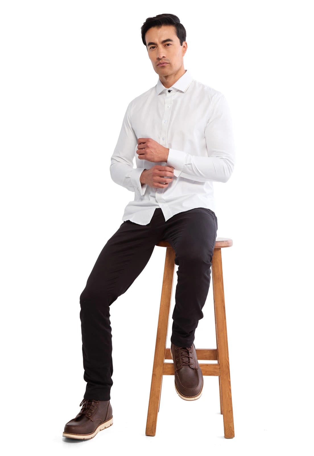 Camisa para mancornas blanca con boton en contraste - imagen 4