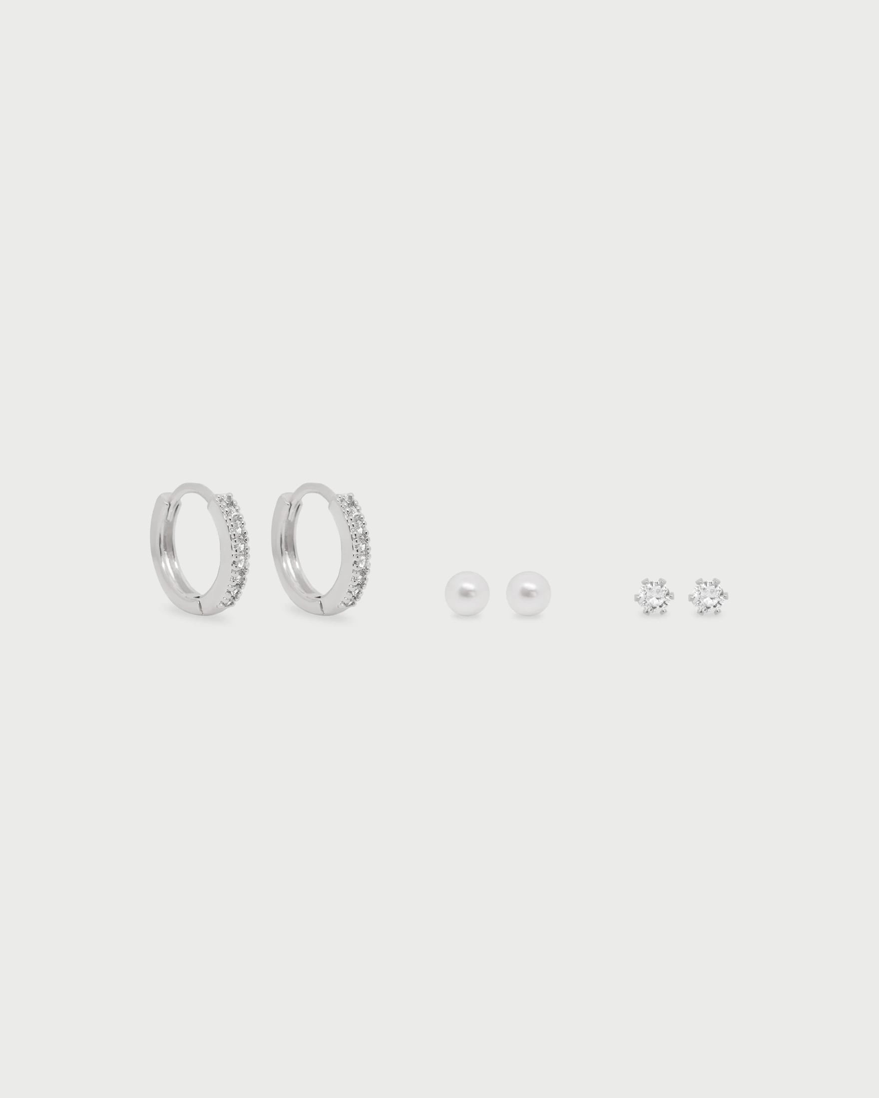 Set X3 Aretes Mini Zircones y Perla - imagen 3