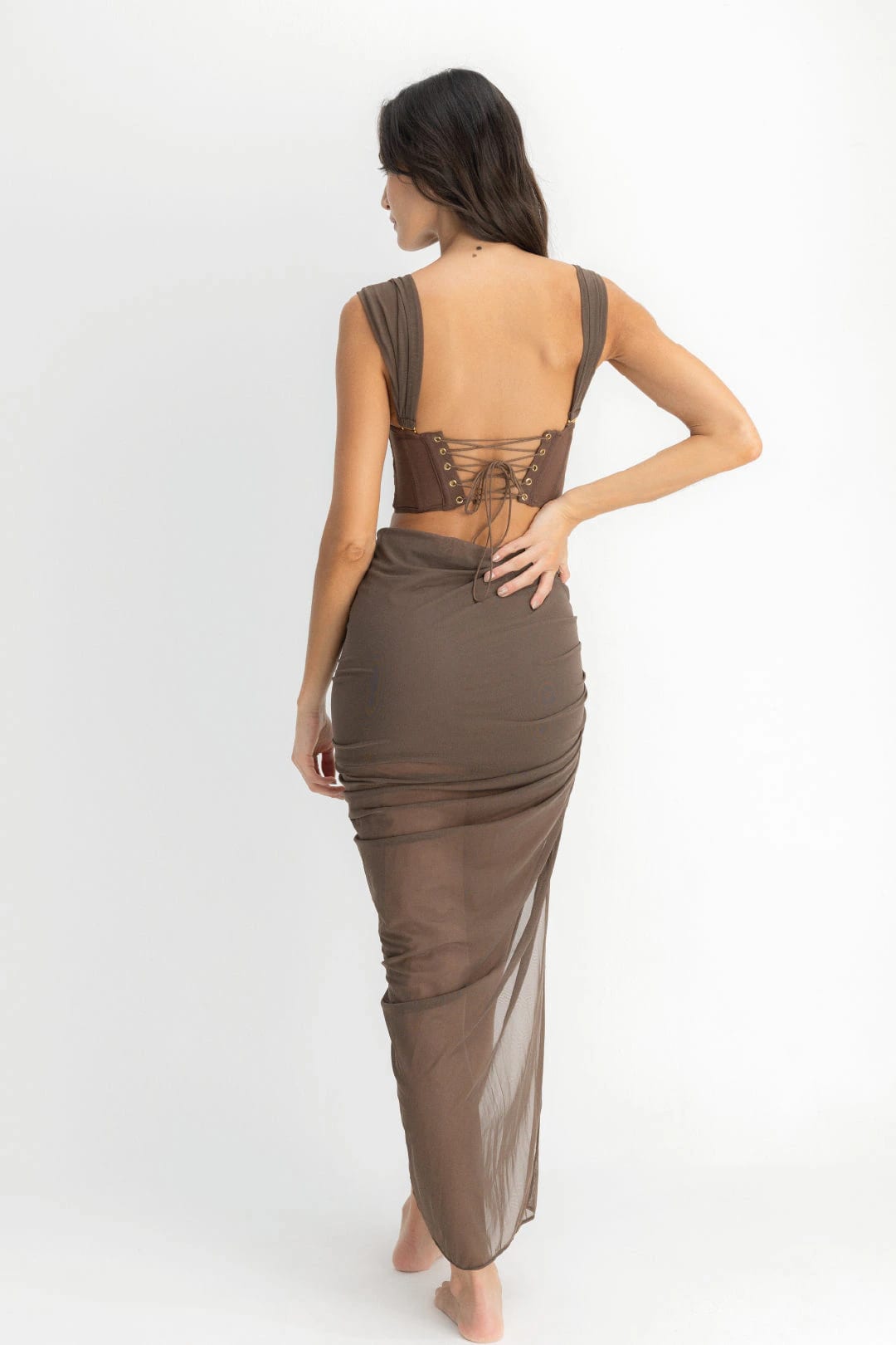 SET CROP TOP, FALDA & PANTY AISA ESPRESSO - imagen 3