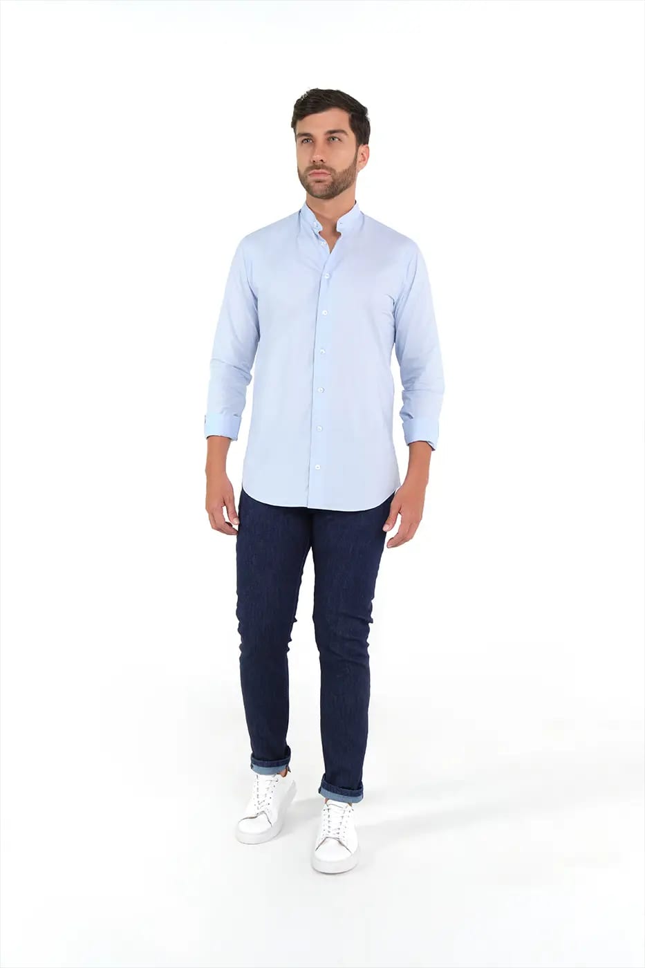Camisa Cuello Nerú Slim Fit 100% Algodón Azul Claro - imagen 2