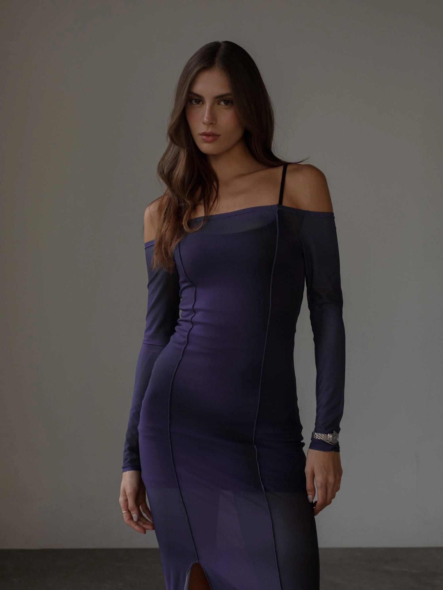 OFF SHOULDER MESH DRESS - MYSTIC PURPLE - imagen 5
