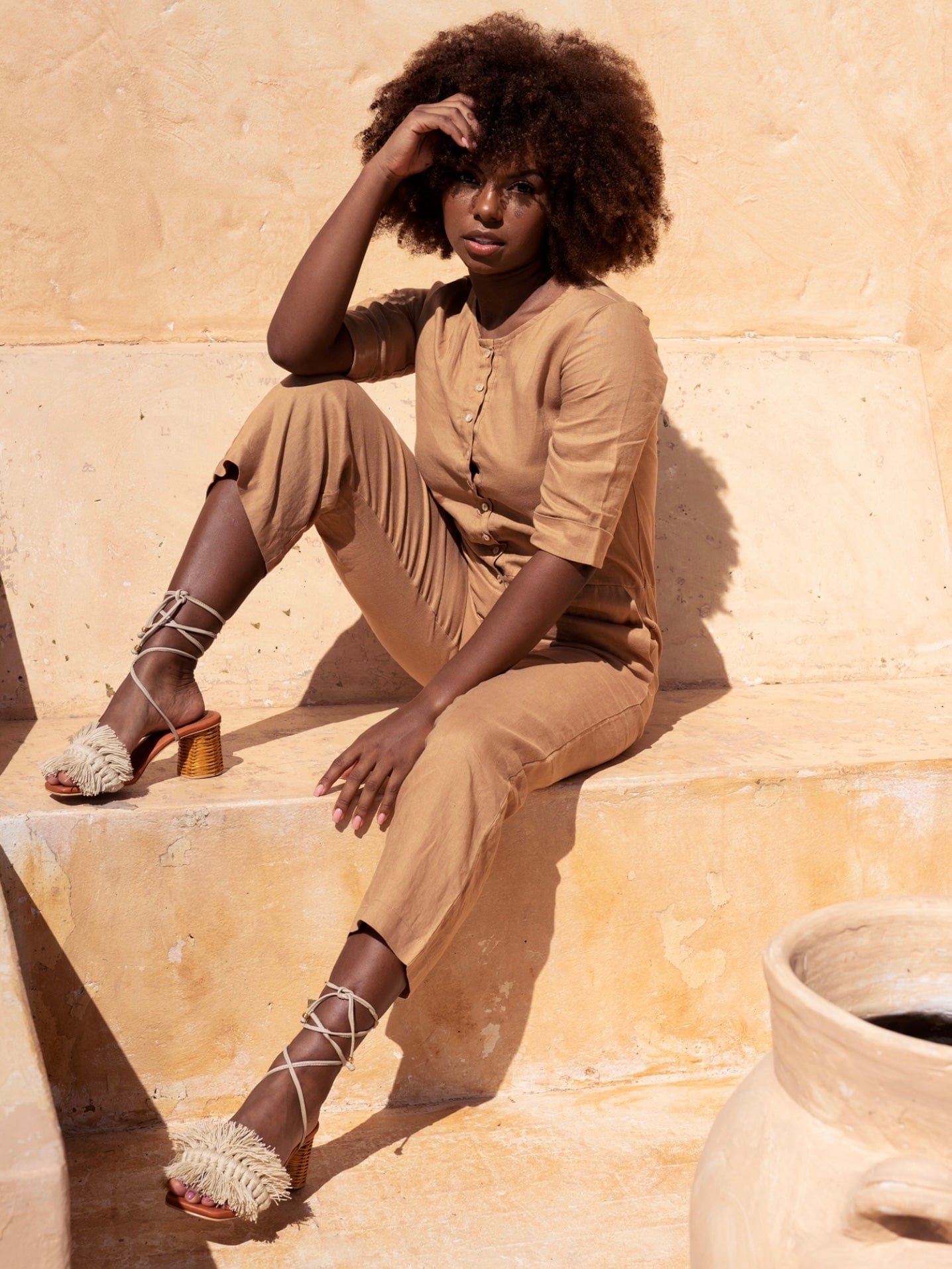 Silvia Cobos Canasto Lace Up Mid Heel Beige - imagen 4