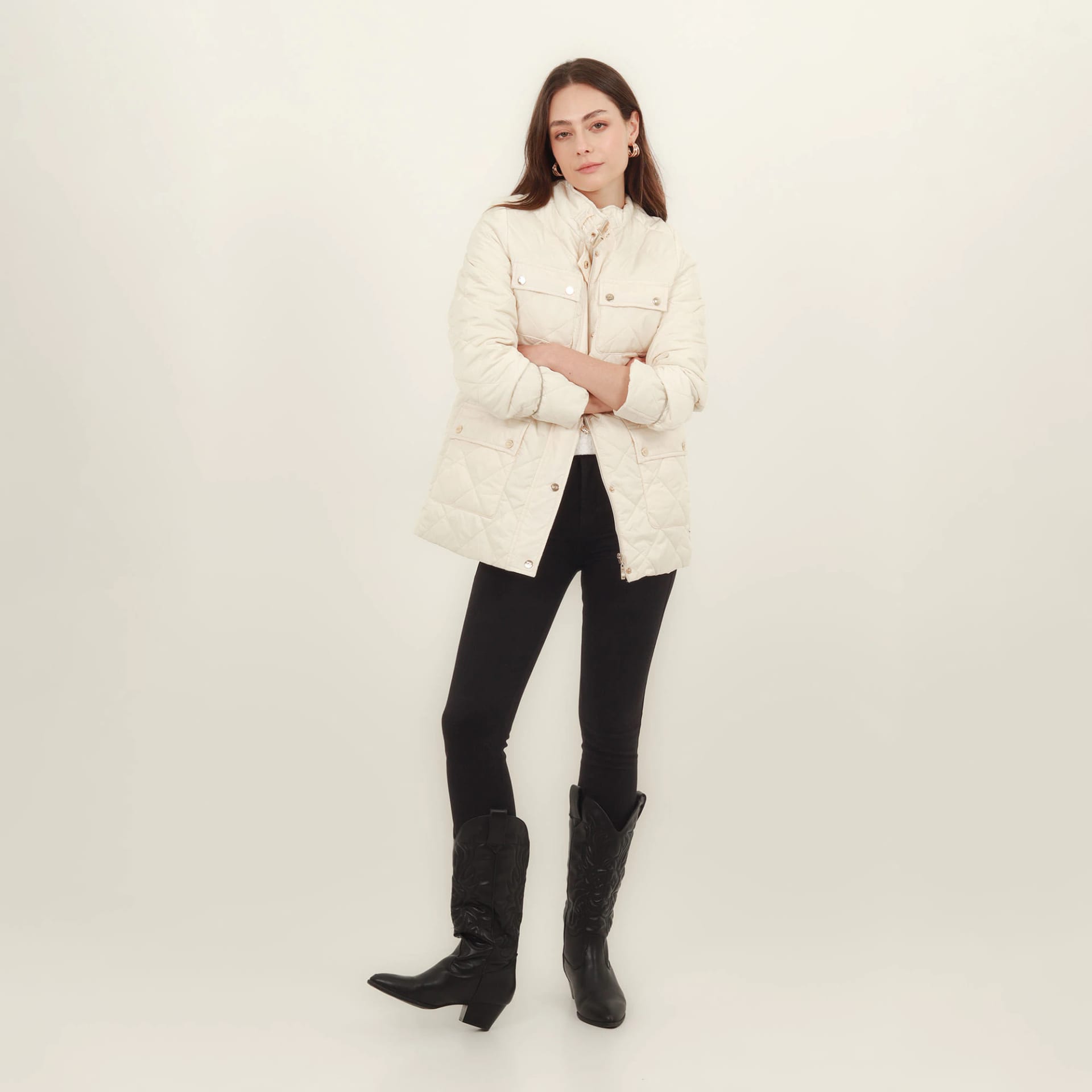 Chaqueta larga acolchada con ajuste en cintura - imagen 1