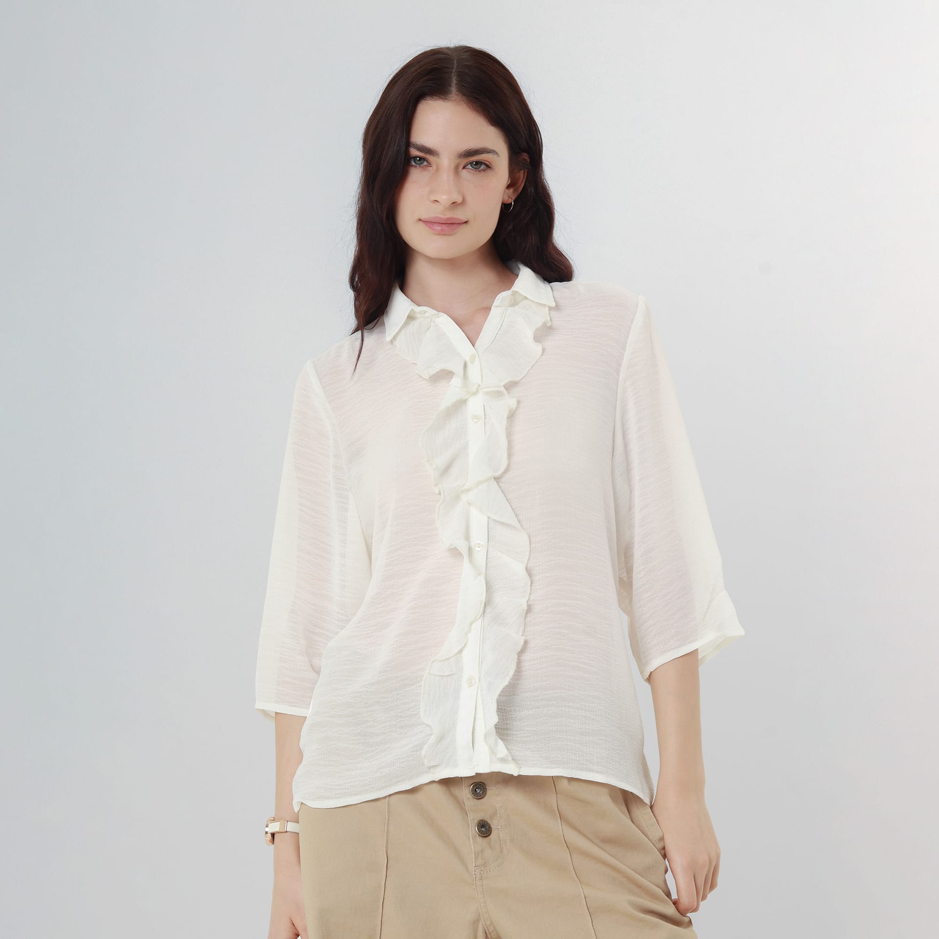 Blusa Cuello Camisero Manga 3/Cuartos - imagen 3