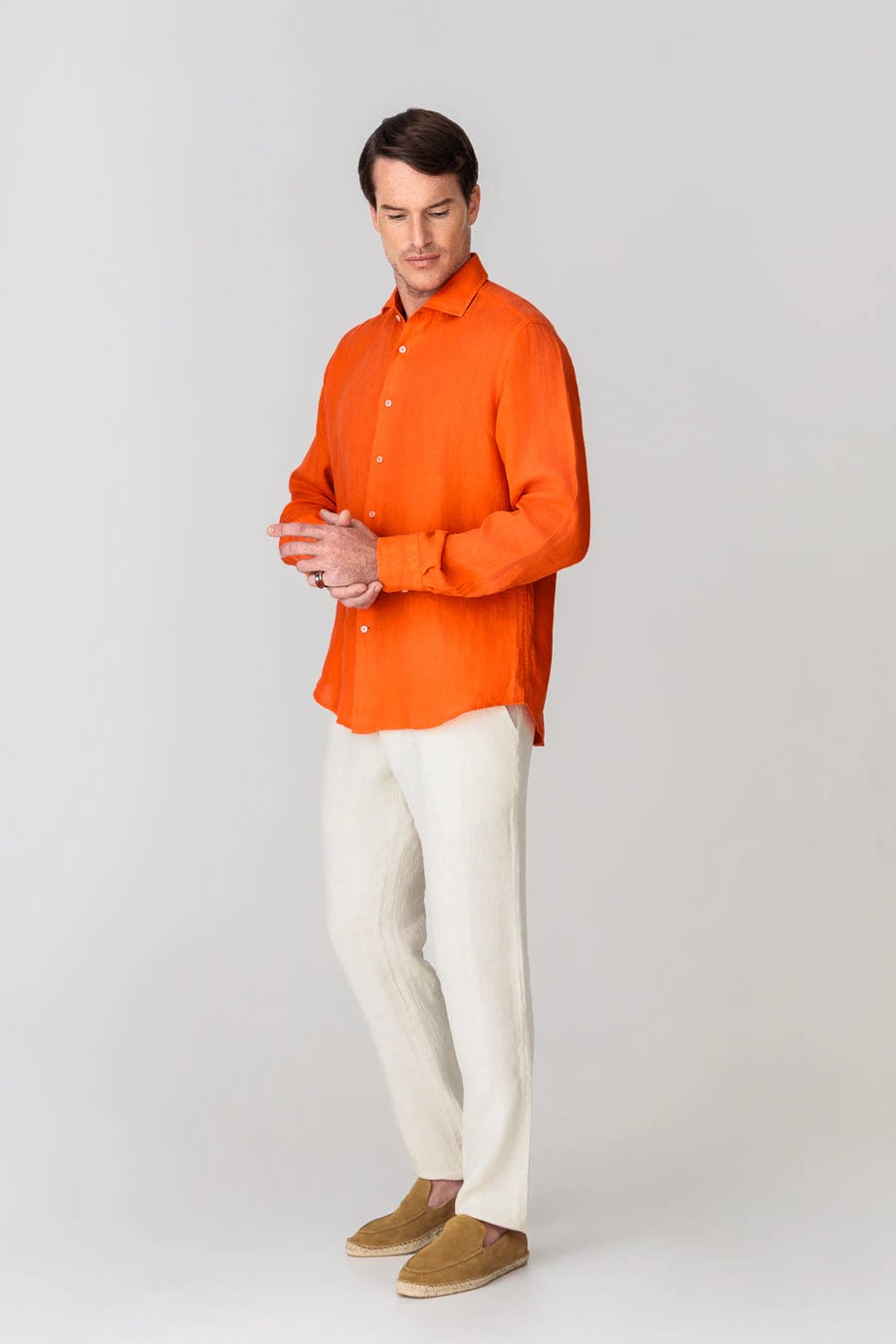 Men's linen shirt orange - imagen 6