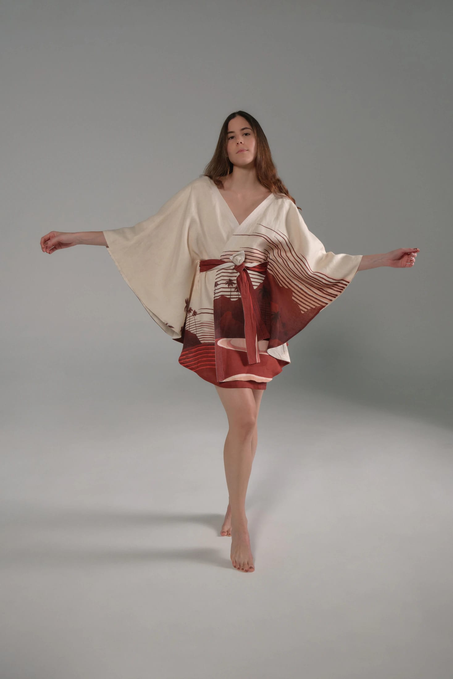 Cavalo Linen Poncho / Red Tropical Landscape - imagen 3