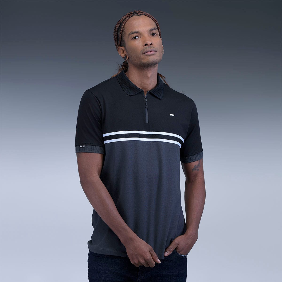 Polo Regular Negro/Gris - imagen 1