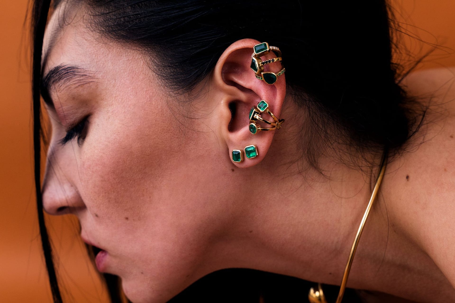 Aretes Topo - Esmeralda Cuadrada - imagen 2