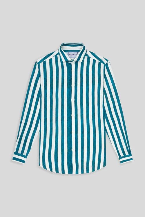 Men's linen shirt jeans faded striped - imagen 4